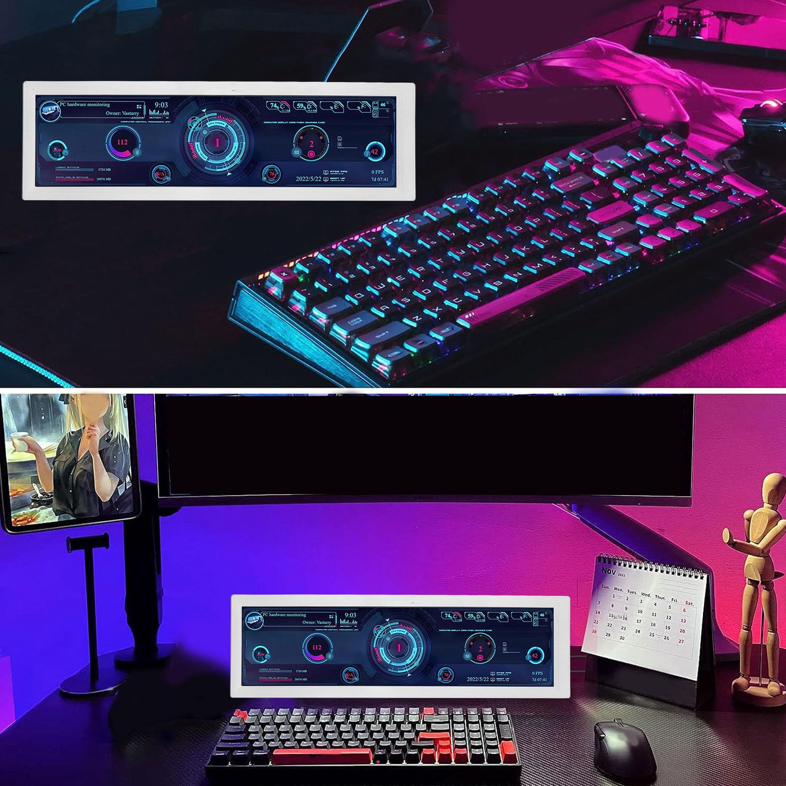 Amazon.co.jp: 8.8インチコンピュータ温度モニター、HD IPS 1920x480