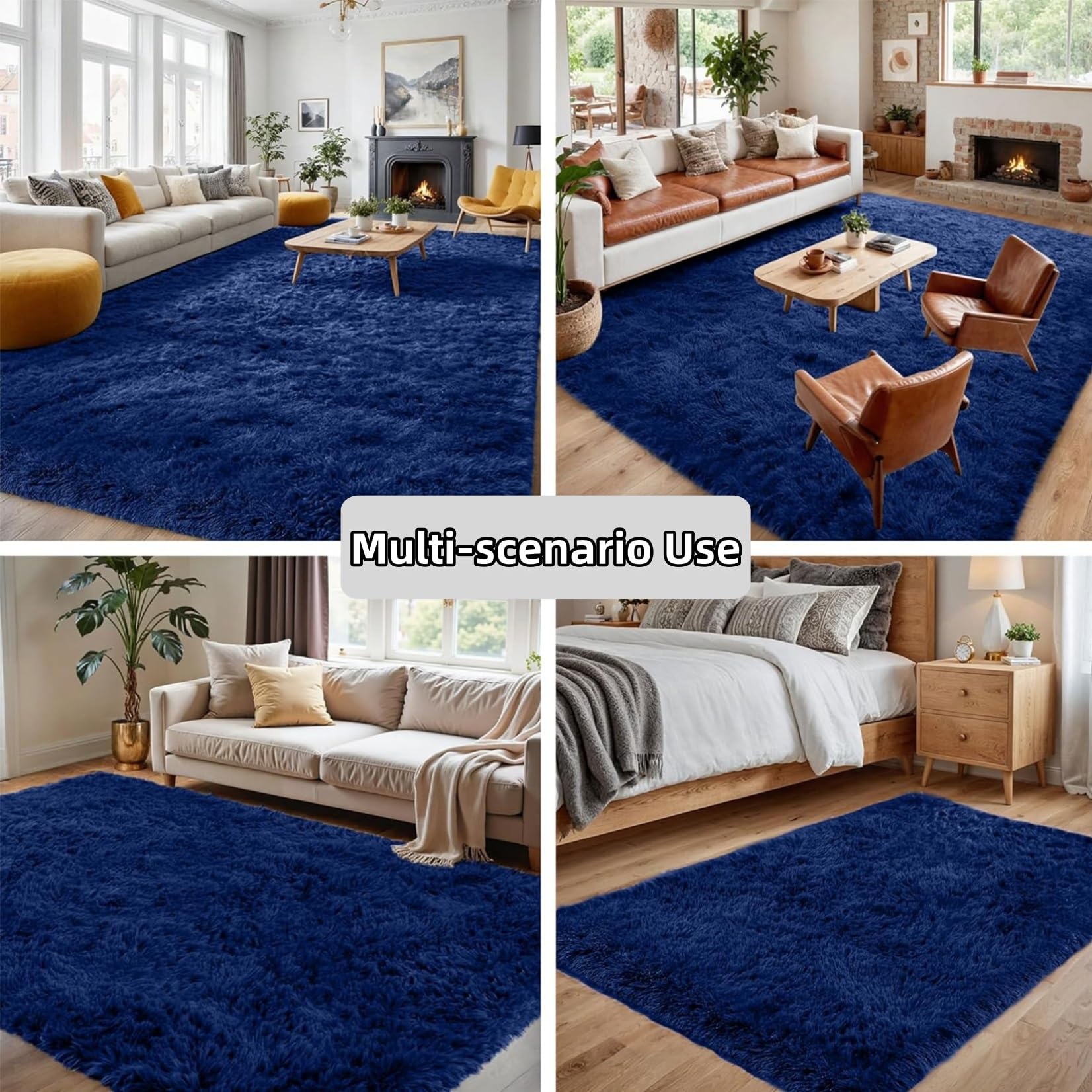 Tapis de Salon 160 x 270 cm Moelleux Shaggy Doux et Confortable Moderne Tapis Moelleux Salon Dessous Antidérapant, Décoration Intérieure pour Chambre Filles Enfants, Bleu Foncé