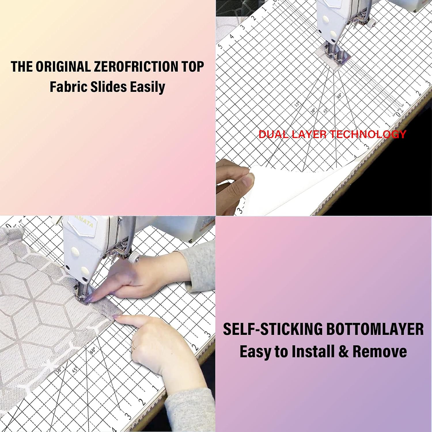 Jonnick Quilting Slider Mat with Tacky Back - Sew Slip Mat for Quilting - Free Motion Quilting Accessories-Grid Marked Make Sewing Easier (White, 12 x 20)