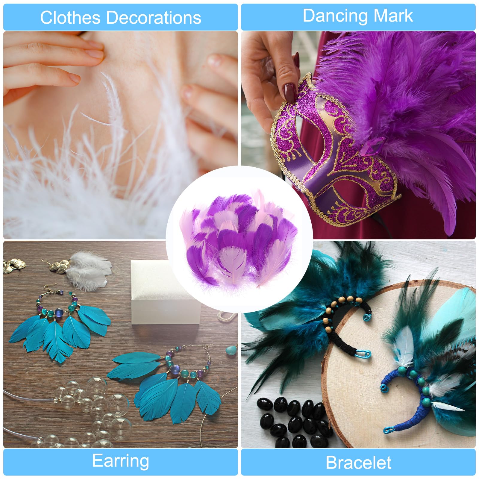 PATIKIL Colorful Feathers 3-5inch, 300pcs Goose Feathers Bulk for Crafts DIY Wedding Home Party Decorations Dream Catcher, Pink/Purple - Image 4
