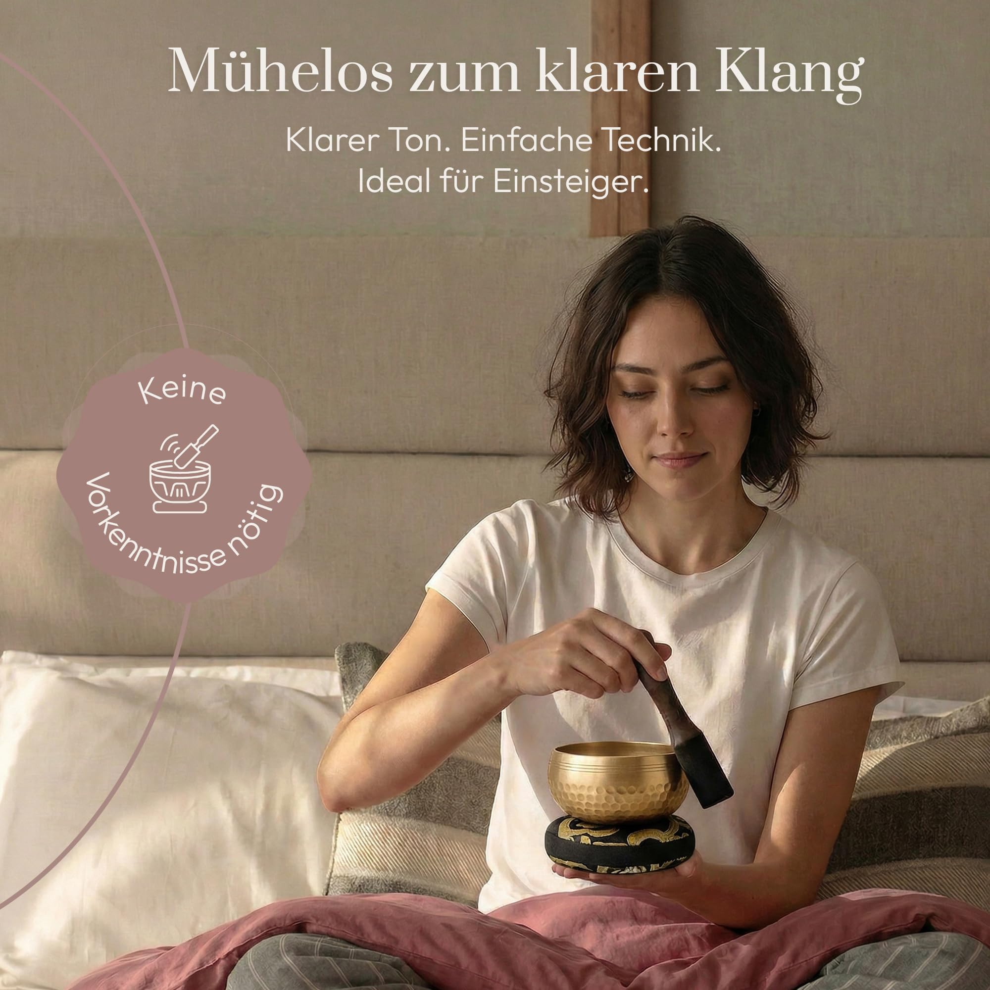 Silent Mind Klangschale Ø9 cm Bronze – Handgefertigtes Komplett-Set mit Kissen und Klöppel, für Anfänger geeignet, klarer stabiler Klang, ideal für Meditation und Achtsamkeit