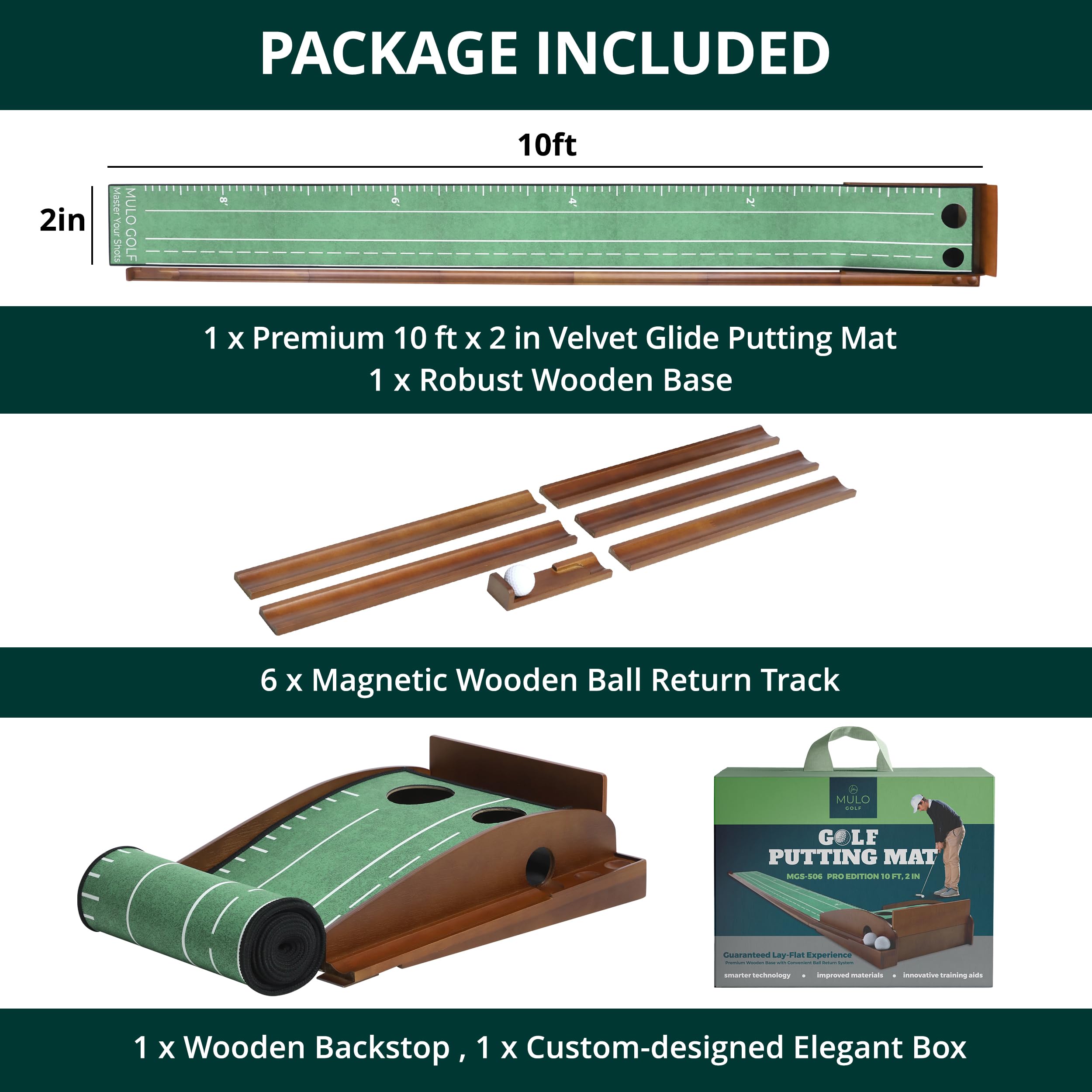 10 FT Putting Green Indoor - Portable Golf Putting Mat with Auto Ball Return System, Perfect for Home & Office Practice