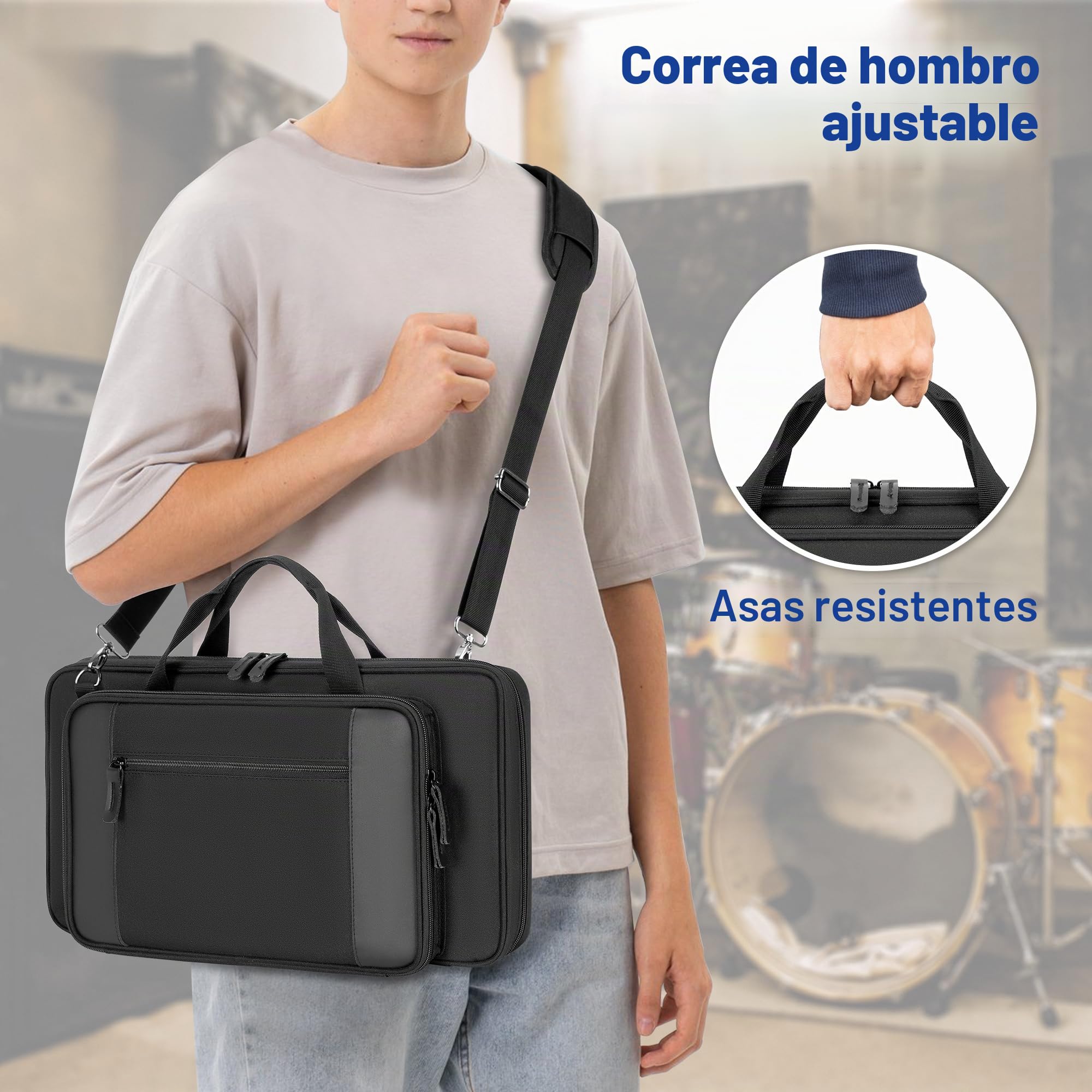 Yarwo Bolsa para Baquetas con Ganchos y Correa Ajustable | Cuelga Tambor con 2 Ganchos Metalicos y Correa Ajustable, Nylon Balistico con Ventana Identificacion para Baquetas