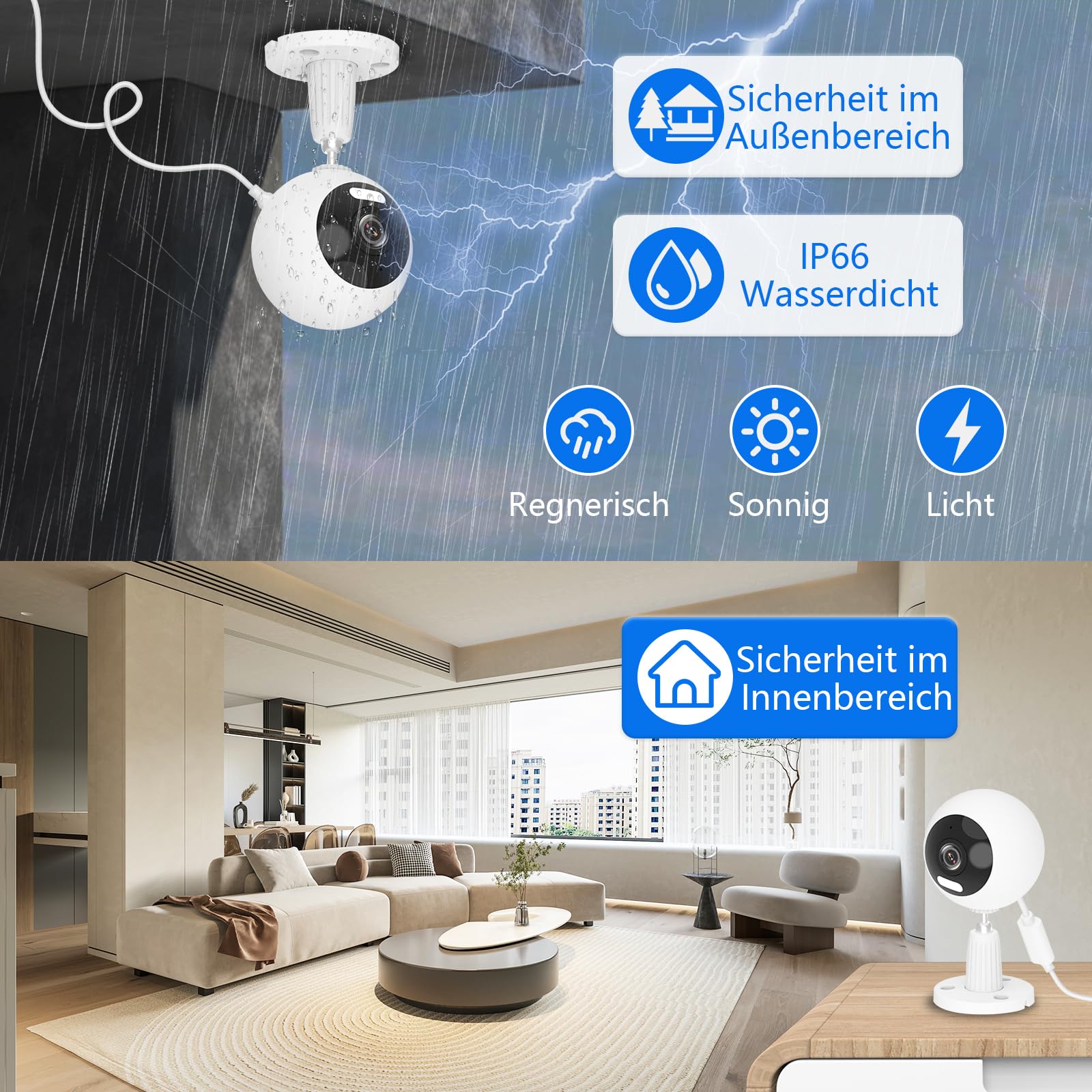 GUOANVISION Binnen/buiten Camerabewaking – 5G Wifi, IP66 Waterdicht, Nachtzicht En Handige Babymonitor