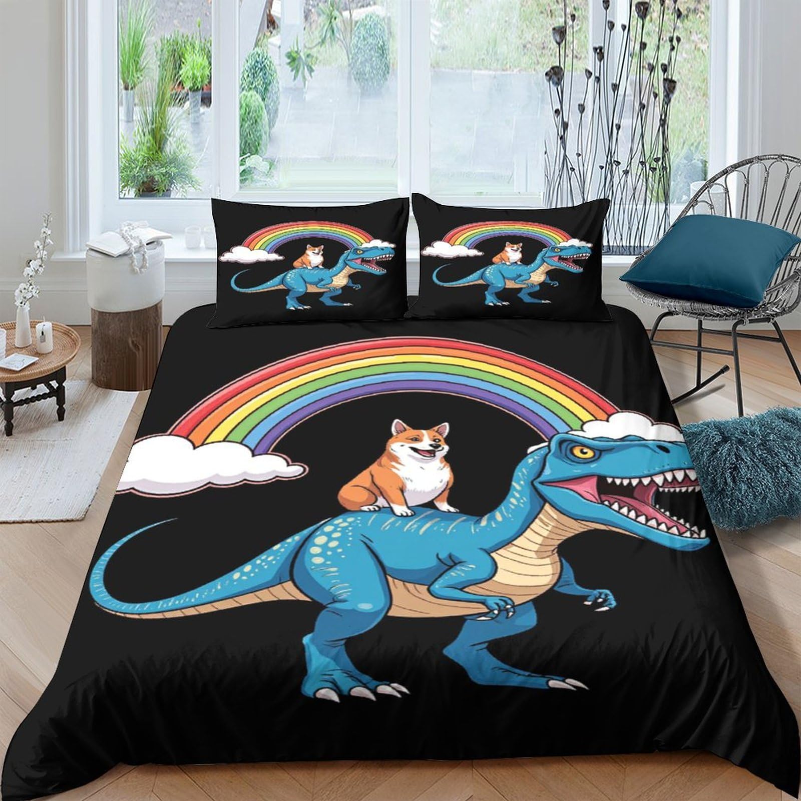 Ctjqhvkz Style-4 3D Printed Rainbow Dinosaur Fitted Sheet Microfiber Cat Bed Cover For Bedroom Guest Room Dorm Mattress Protection Decor Single（135X200cm）
