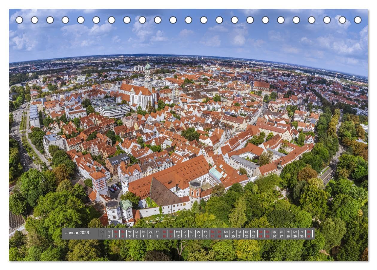 Meine Heimat von oben - Luftbilder von Augsburg (Tischkalender 2026 DIN A5 quer), CALVENDO Monatskalender: Einzigartige Luftaufnahme von der Stadt Augsburg