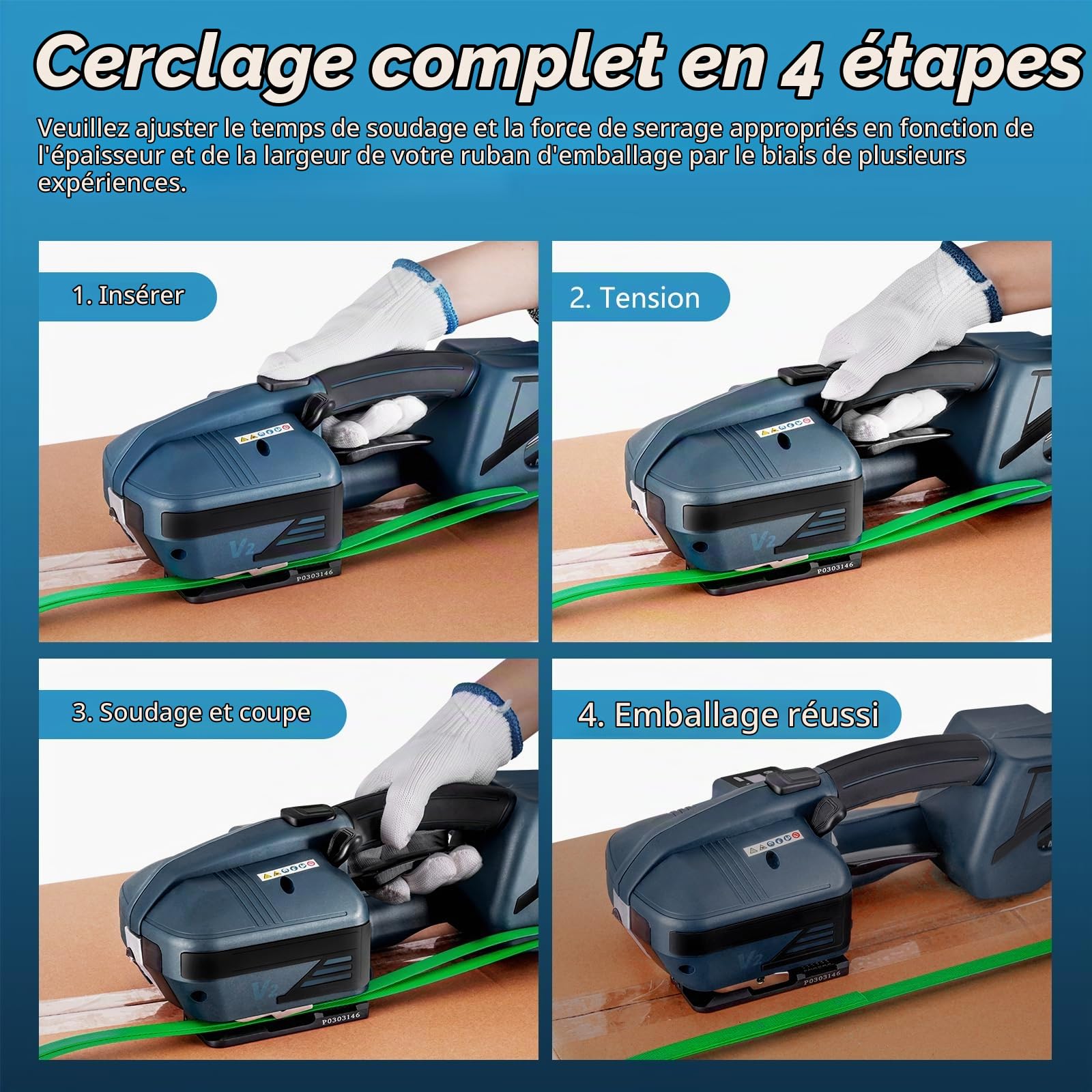 BAOSHISHAN Cercleuse électrique 13-16mm PP/PET, 2 batteries 4000mAh