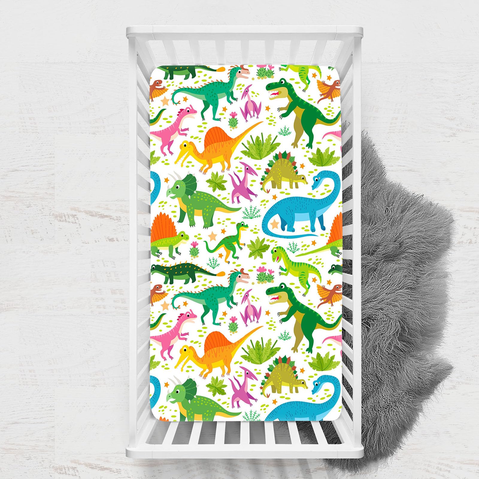 Odot Cot Bed Sheets, Dinosaur Print Bedside Cribs Fitted Sheets, Baby Bed Sheets Microfiber Cot Bed Mattress Protector, Bassinet Sheets, Easy Care Soft and Dureable (Plant,65x95 cm)