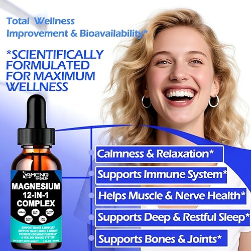 Miniatura 4 de Suplemento líquido complejo de magnesio 12 en 1 con citrato de glicinato, malato, taurato, óxido de aspartato, orotato, magnesio tranquilo para