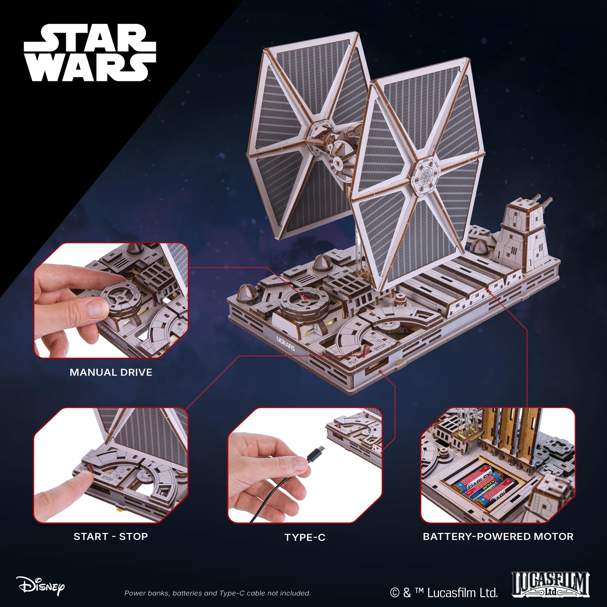 UGEARS Star Wars TIE Fighter 3D Puzzle, Wooden Model Kits for Adults, 3D Wooden Puzzles for Adults - Image 3
