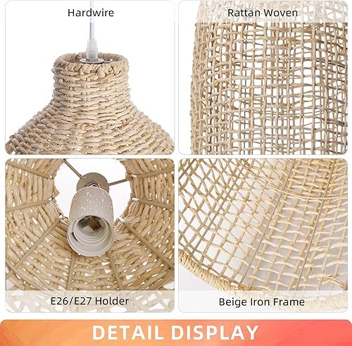 Miniatura 6 de Arturesthome Lámpara colgante de granja para isla de cocina, lámpara de ratán para sala de estar y dormitorio