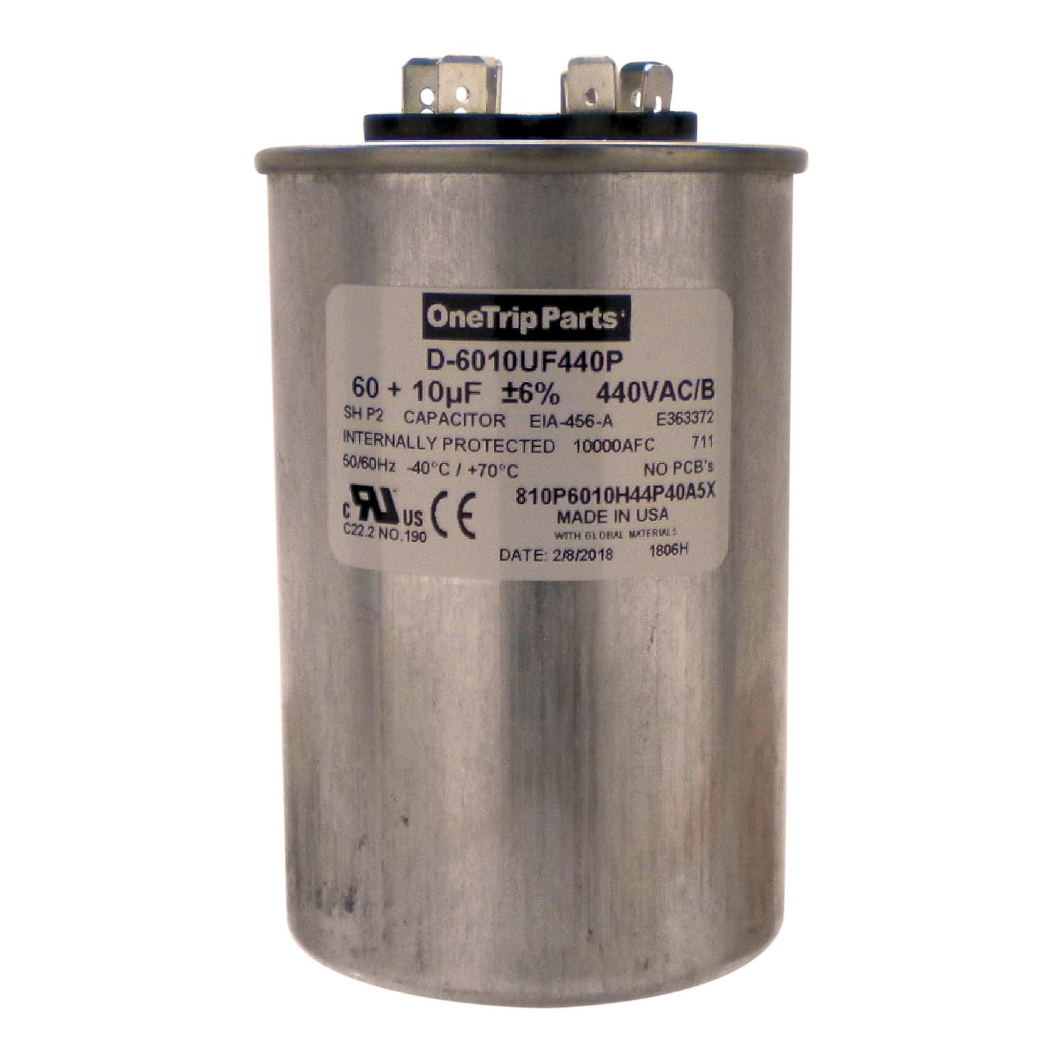 USA Run Capacitor 60+10 UF 60/10 MFD 370 VAC / 440 VAC 2-1/2 Inch Round Heavy Duty