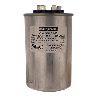 USA Dual Run Capacitor 60+10 UF - 370/440 VAC 2-1/2 Inch Round | OneTrip Parts 60/10 MFD-370/440 VAC Heavy Duty Universal Replacement 2-1/2" Diameter Round