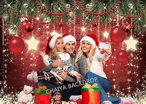 Miniatura 5 de CHAIYA Telón de fondo rojo de Navidad de 8 x 6 pies con estrellas brillantes para fotografía, estrellas brillantes, fondo de Navidad para niños,