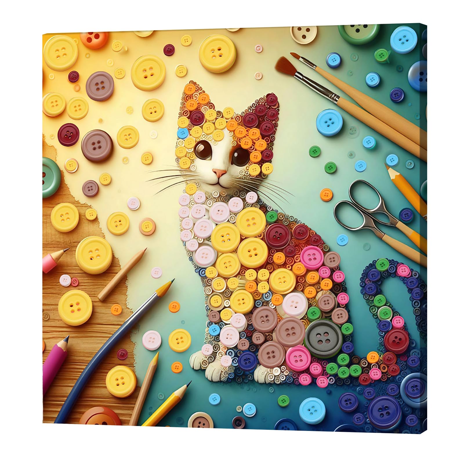 Kexpery Paint by Numbers Kit with Resin Buttons for Animal Wall Decor 30x30cm for Adults Beginners