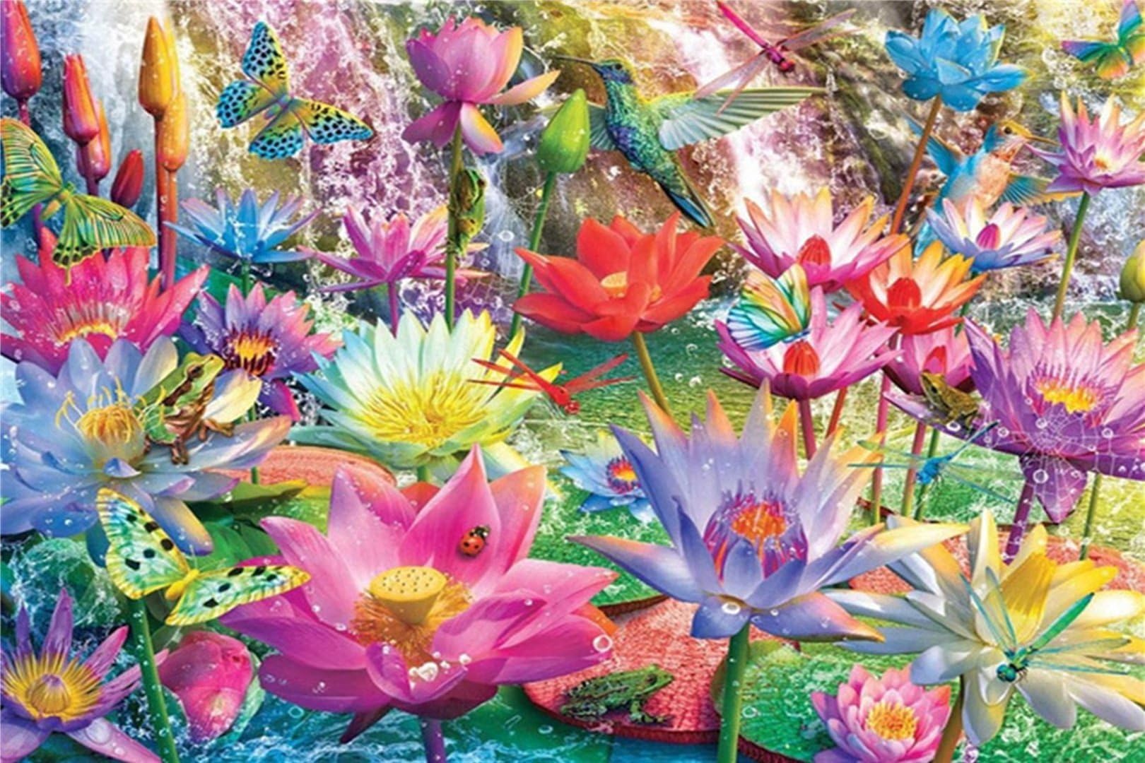 DIY Diamond Art Kits Christmas Lotus Butterfly Round Full Drill Picture, 5D Diamond Painting Kits for Adults/Kids Beginner Rhinestone Embroidery Cross Stitch for Home Office Wall Decor 12x18in O-399