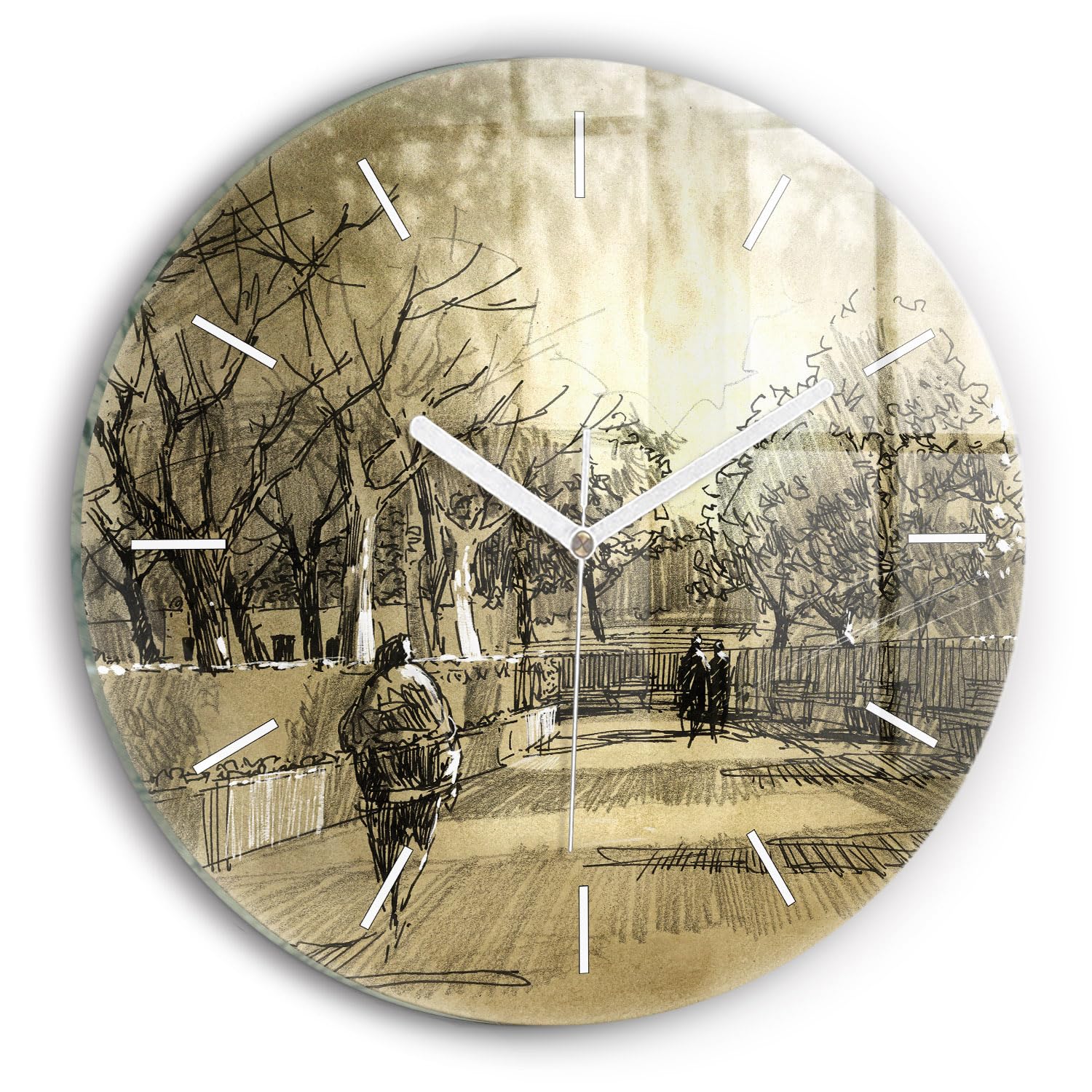 Horloge moderne mécanisme silencieux Wallfluent en verre sépia