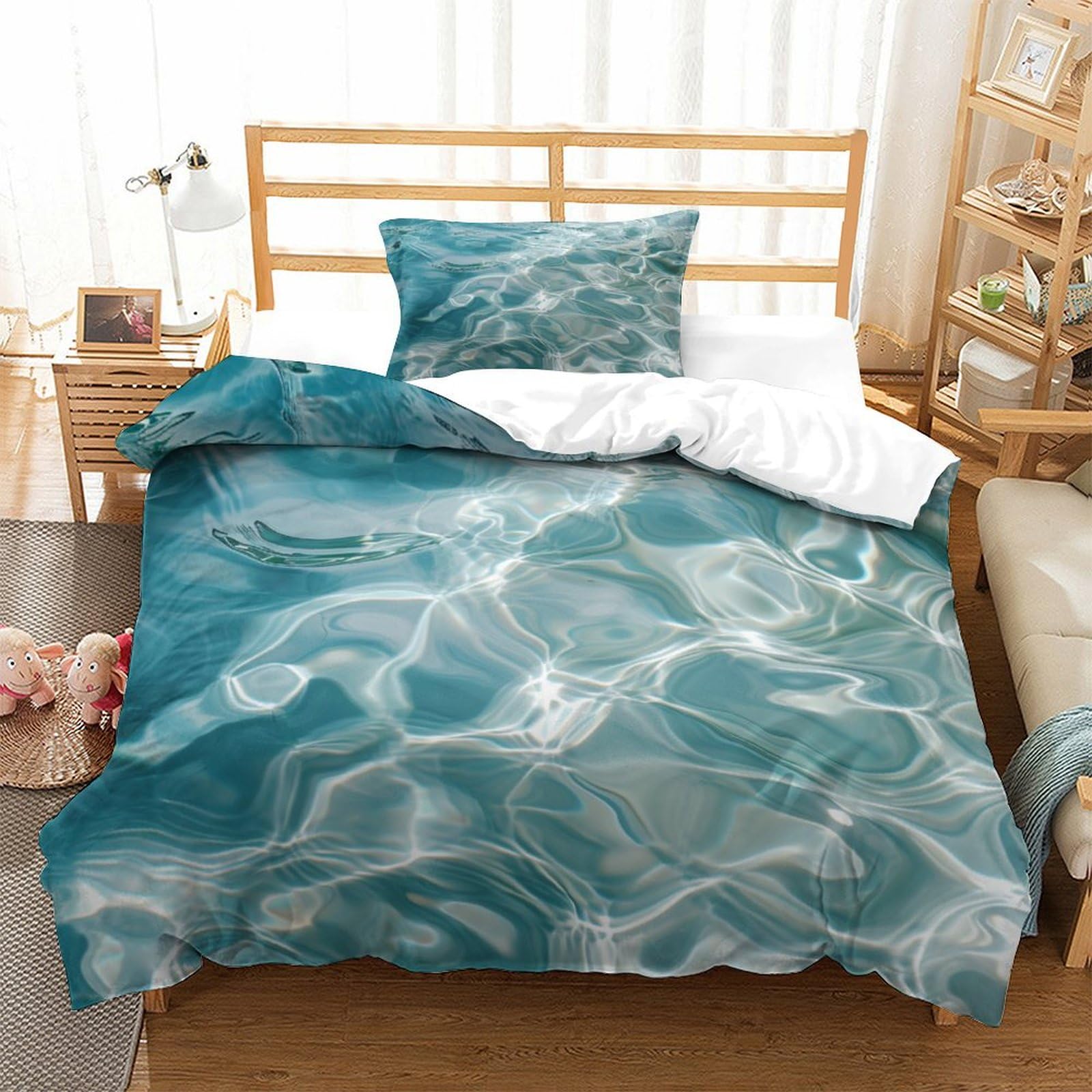 P1s9u7w5y Water Ripple-1 Refreshing Water Surface 3D Printed Duvet Cover Set 3Pcs Microfiber Ocean Bedding Set Single（135X200cm）