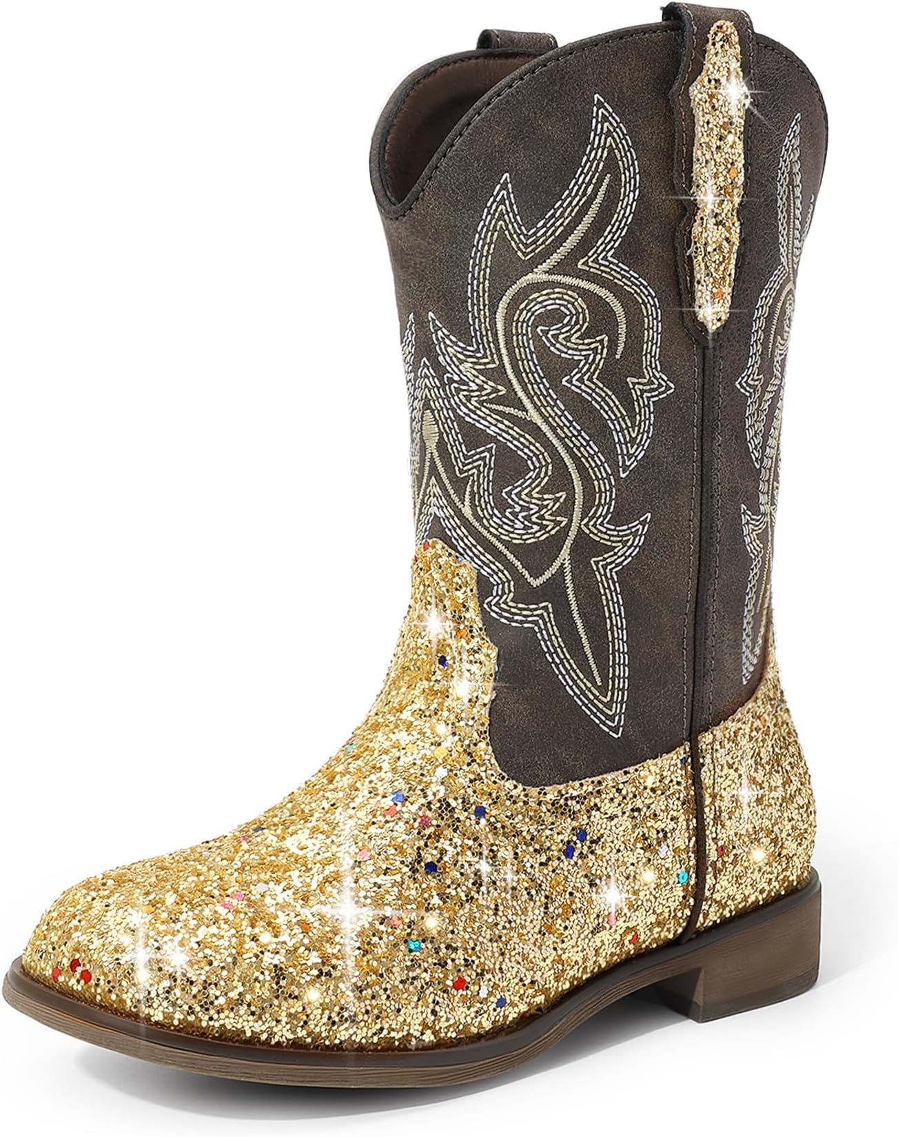 Girls Cowgirl Boots Glitter Toddler Cowboy Boots Child Mid Calf Riding Shoes Party Birthday Dress Up for Toddler/Little/Big Kid