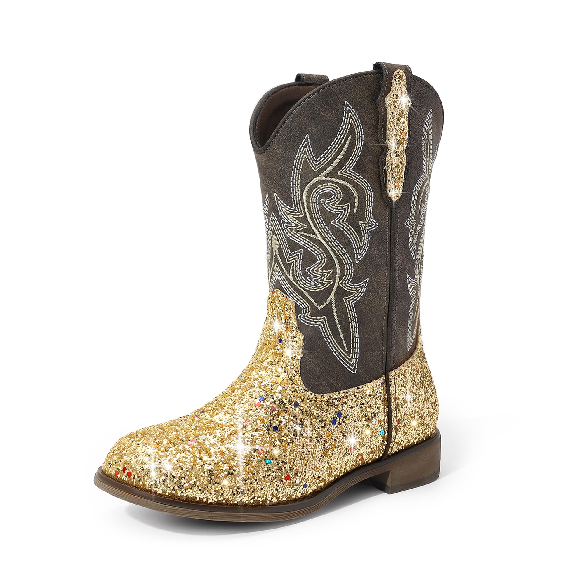 – Girls Cowgirl Boots Glitter Toddler Cowboy Boots Child Mid Calf Riding Shoes Party Birthday Dress Up for Toddler/Little/Big Kid