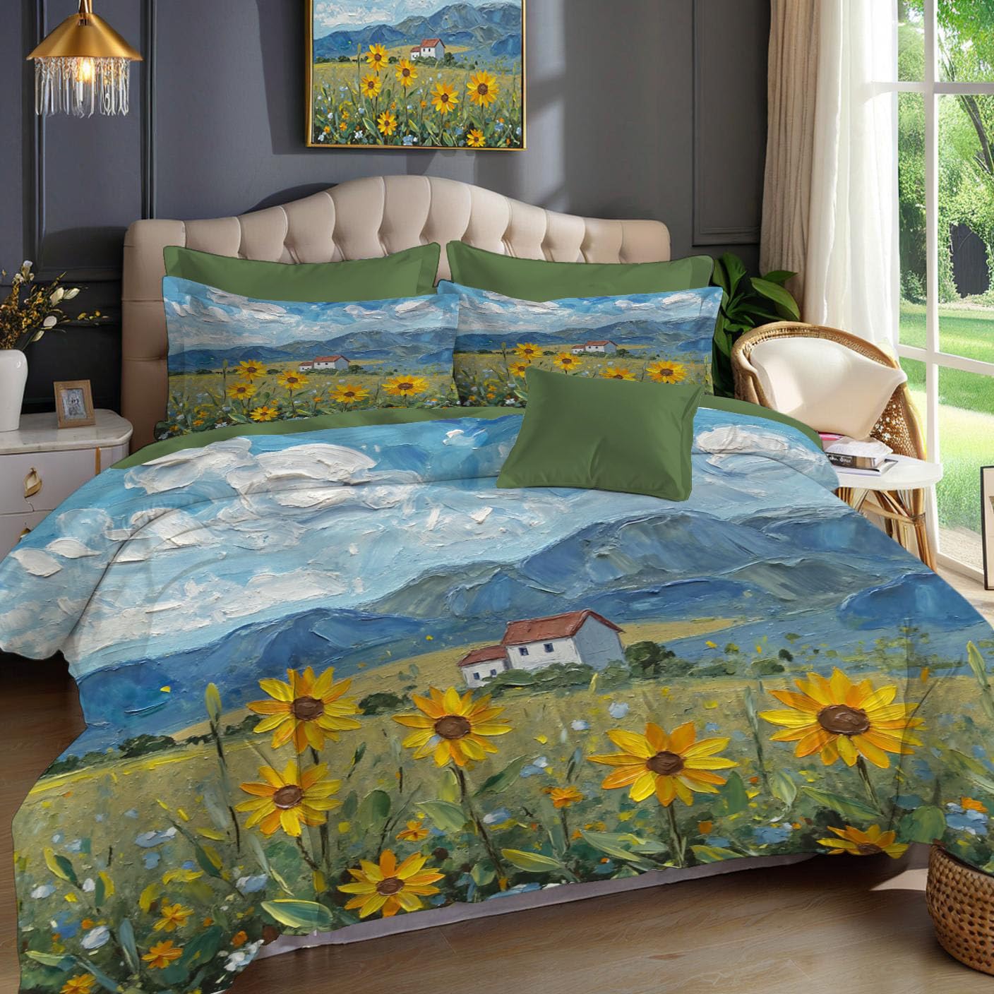 Housse de couette 200x200 réversible douce peinture à l'huile
