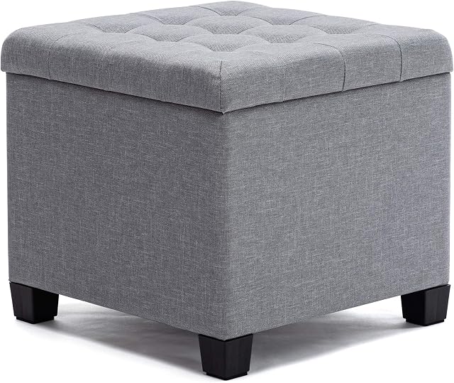 HNNHOME Taboret do siedzenia z miejscem do przechowywania, kostka do siedzenia z pokrywką, skrzynia do siedzenia, podnóżek, skrzynia do przechowywania, len, 44 l, 45 x 45 x 41 cm, jasnoszary