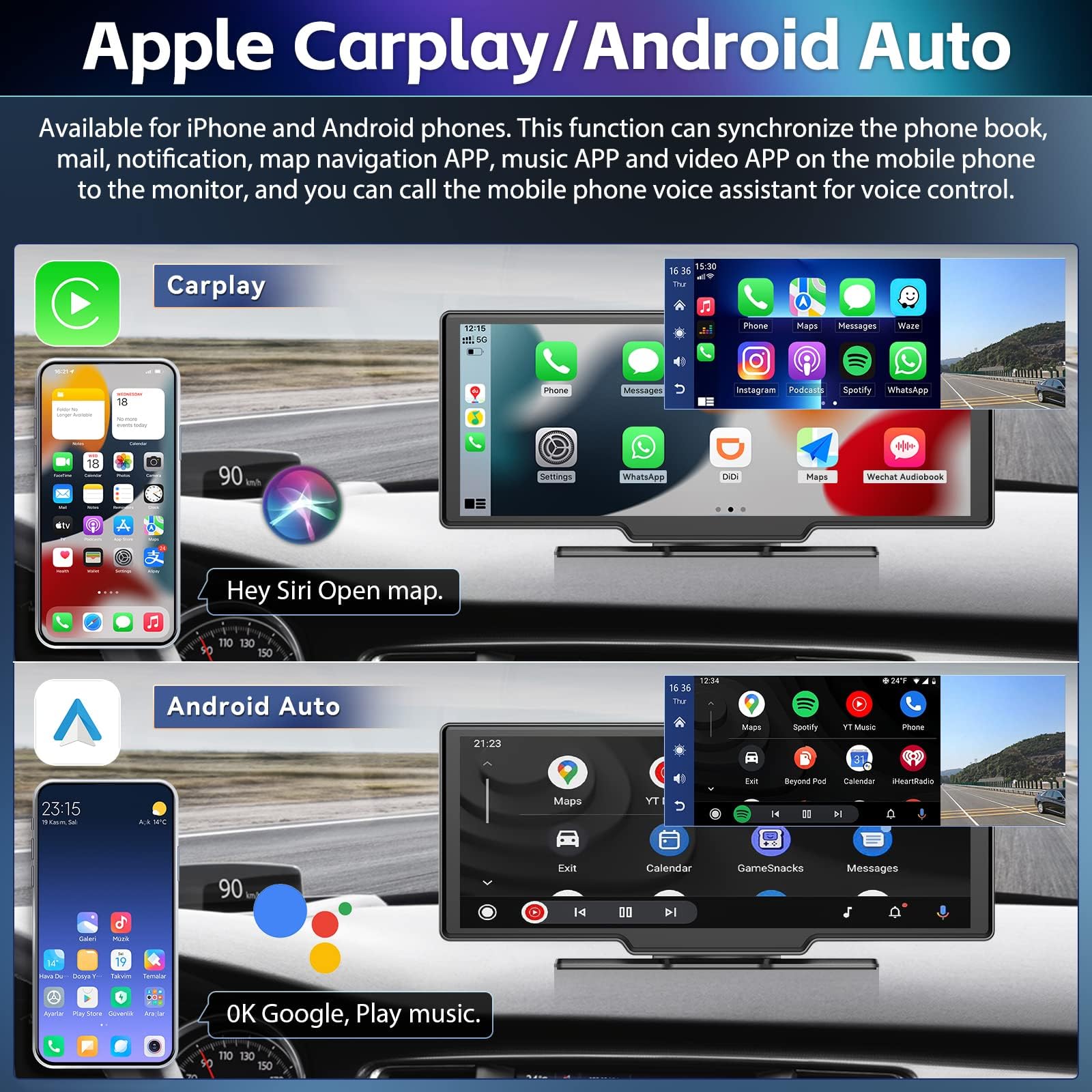 SIXTOP 10.36" Portable Car Stereo with Wireless Apple CarPlay Android Auto, 64GB Card - Image 2