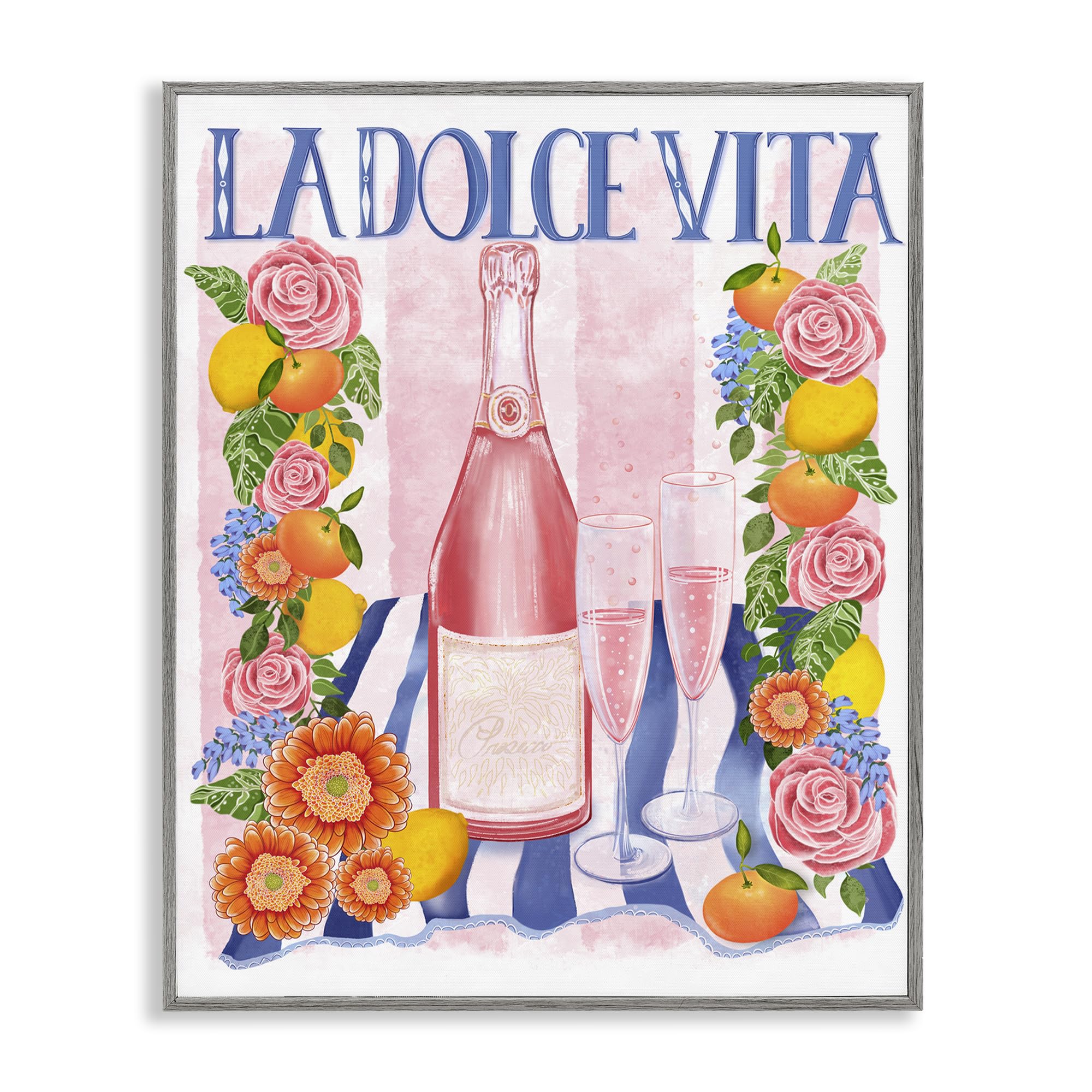 Stupell Industries Farmhouse Gray (Textured) Pink Champagne Floral Picnic, 24 X 30 Inch Framed Giclée Print
