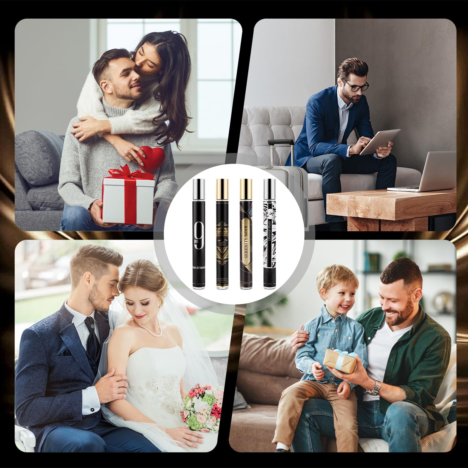 Perfumy męskie prezent dla mężczyzn, 4 sztuki, woda toaletowa dla mężczyzn z paczulą, cynamonem, wanilią, zmysłowa i pewna siebie, zapach na każdy dzień, prezent na urodziny, Walentynki, Boże