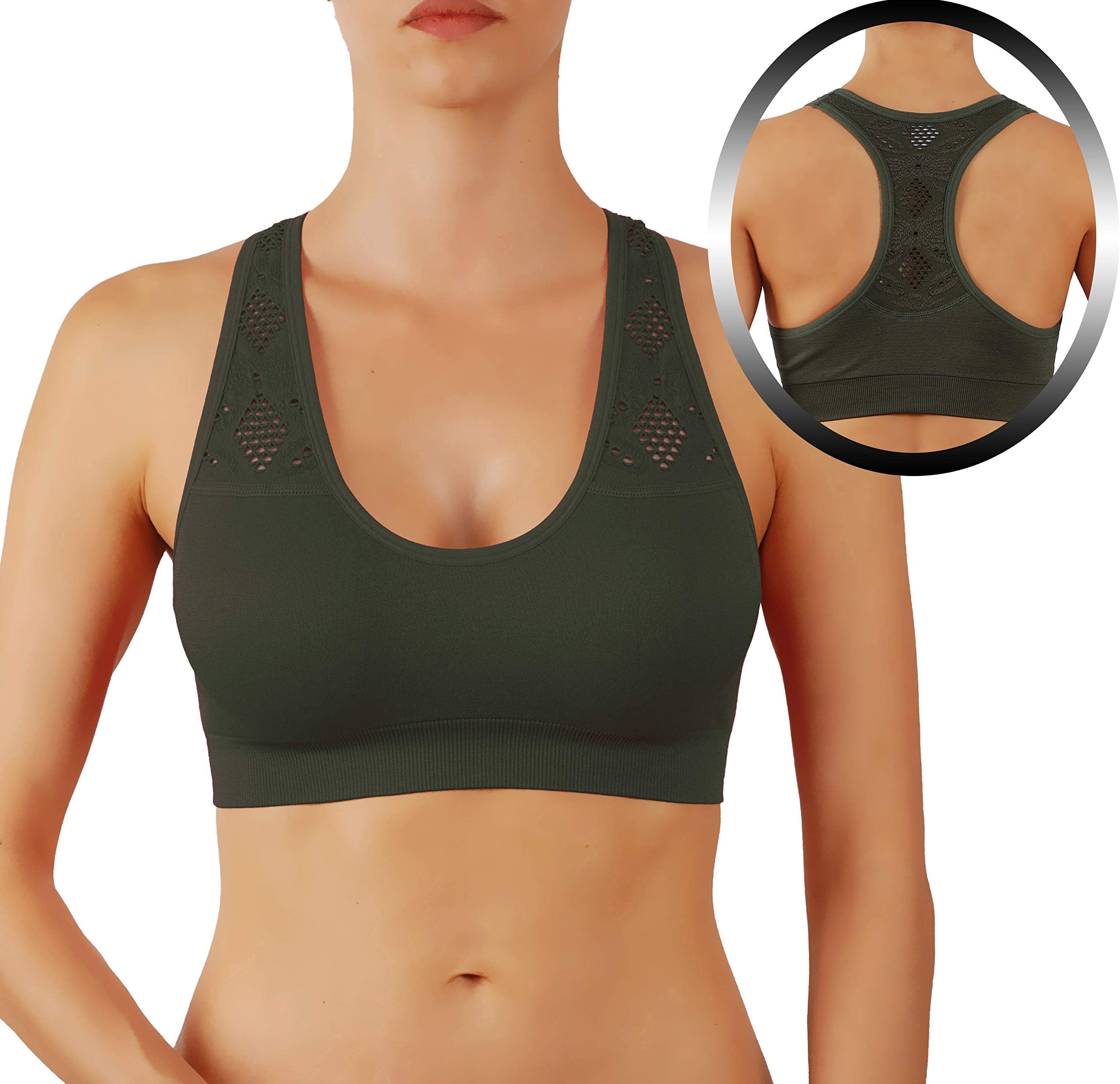 Women's Yoga Top Sports Bra with Removable Pads Breathable Race Back 2pack 3 Pack, Rrb/400-d.olv, Small