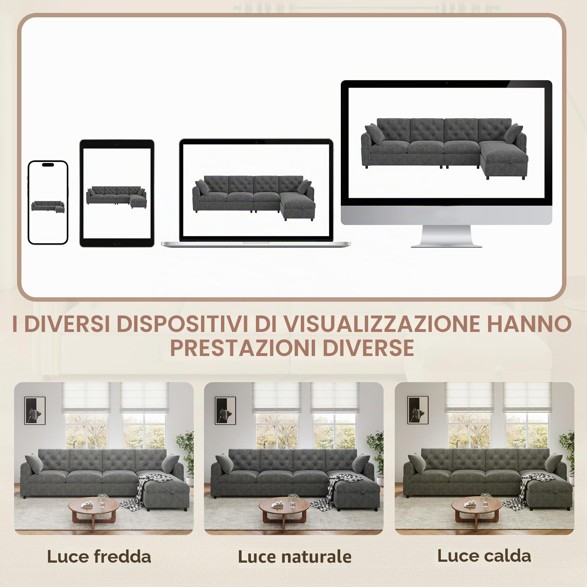 Divano ad Angolo 4 Posti con Contenitore, Divano Angolare in Velluto con Poggiapiedi Rimovibile per Salotto Soggiorno, Chaise Longue a Forma di L, Divano a Sinistra/Destra Grigio