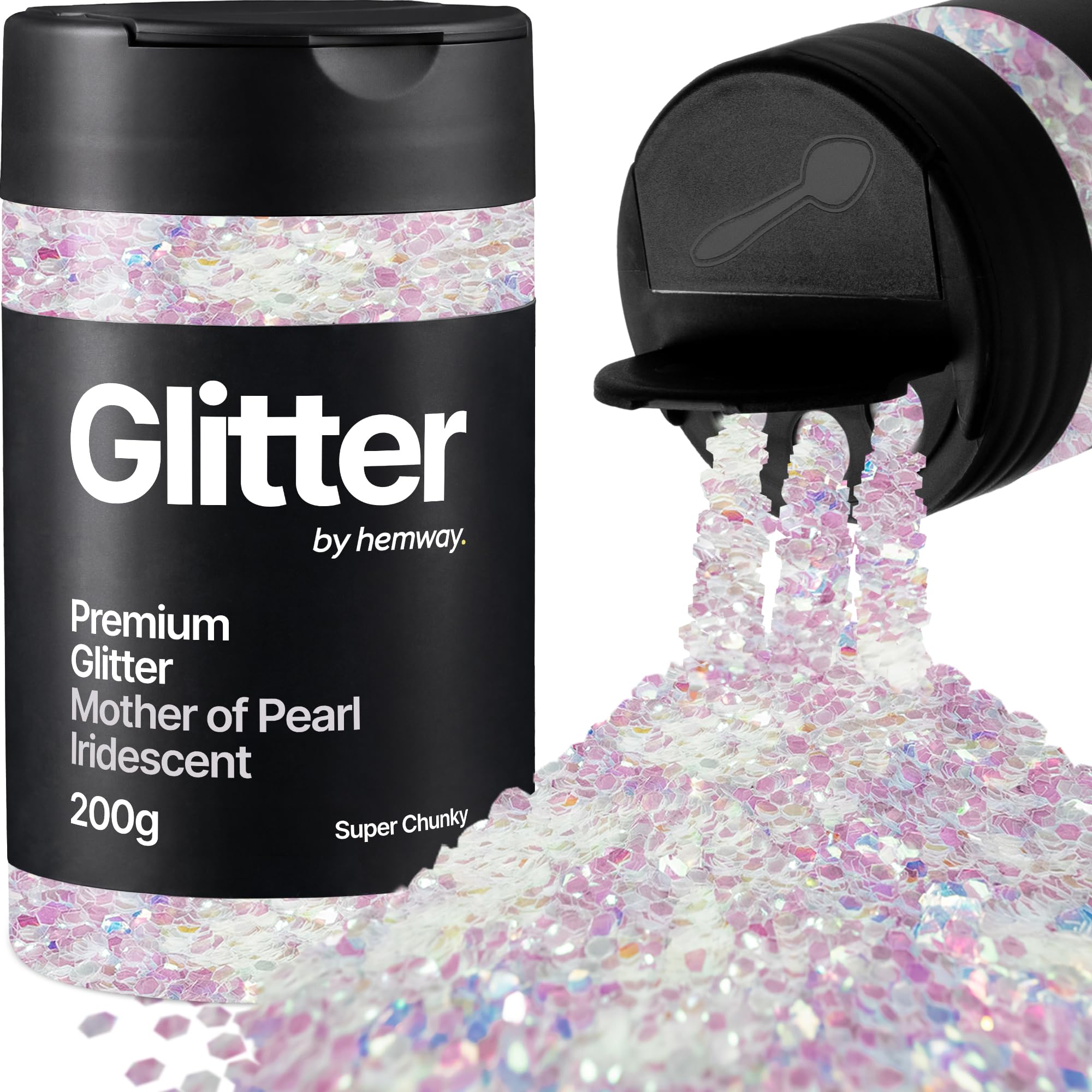Hemway Mother of Pearl Iridescent Glitter Shaker, 200g Super Chunky Glitter for Crafts Metallic Flake Sequins for Resin & Epoxy Crafts for Decorating, Halloween, Christmas, Nail, Face, Art