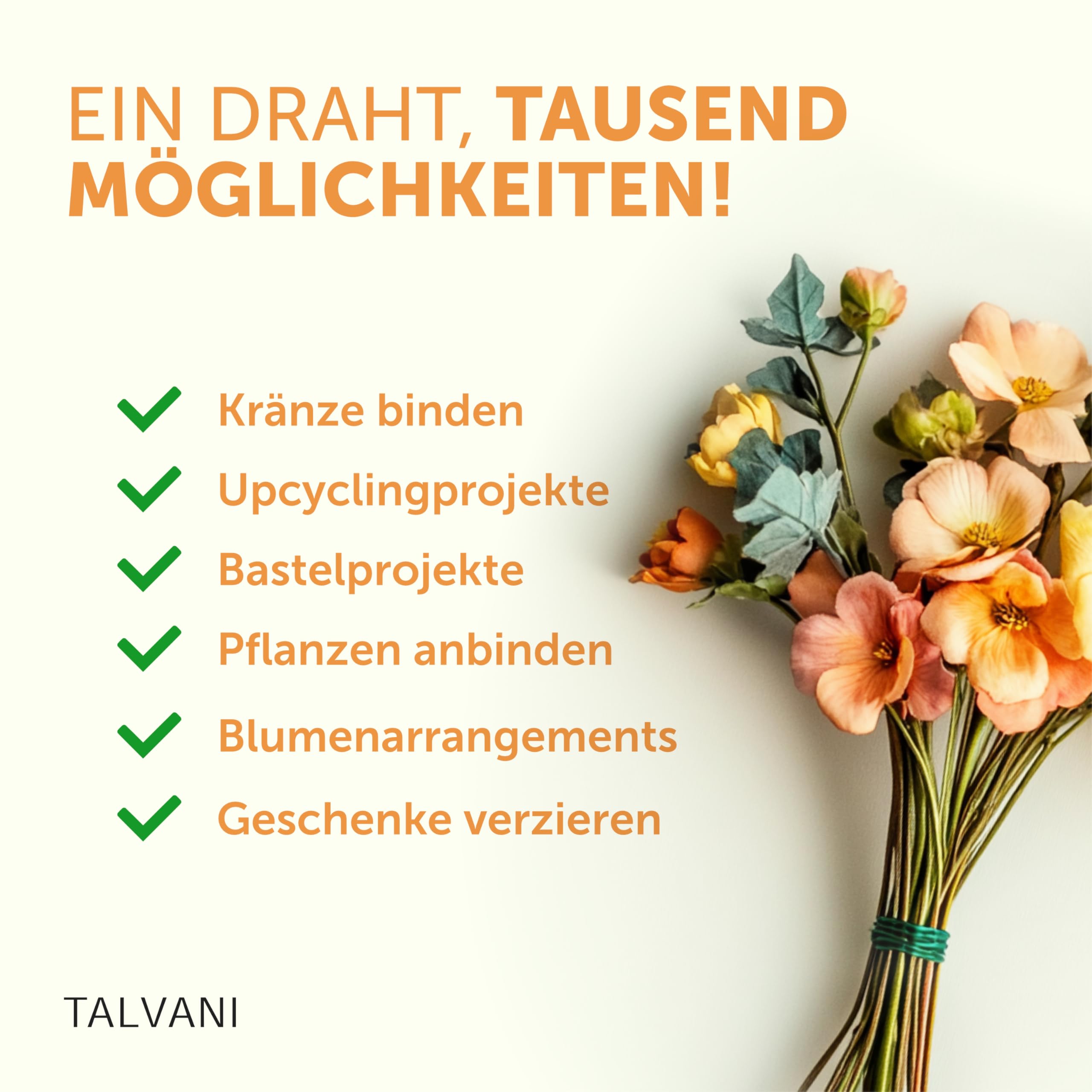 Blumendraht Grün, 100m x 0,35mm, Bindedraht für Garten, Floristik und DIY-Projekte, Stabil und Flexibel - 3 Stück Myrthendraht (Packung mit 4)