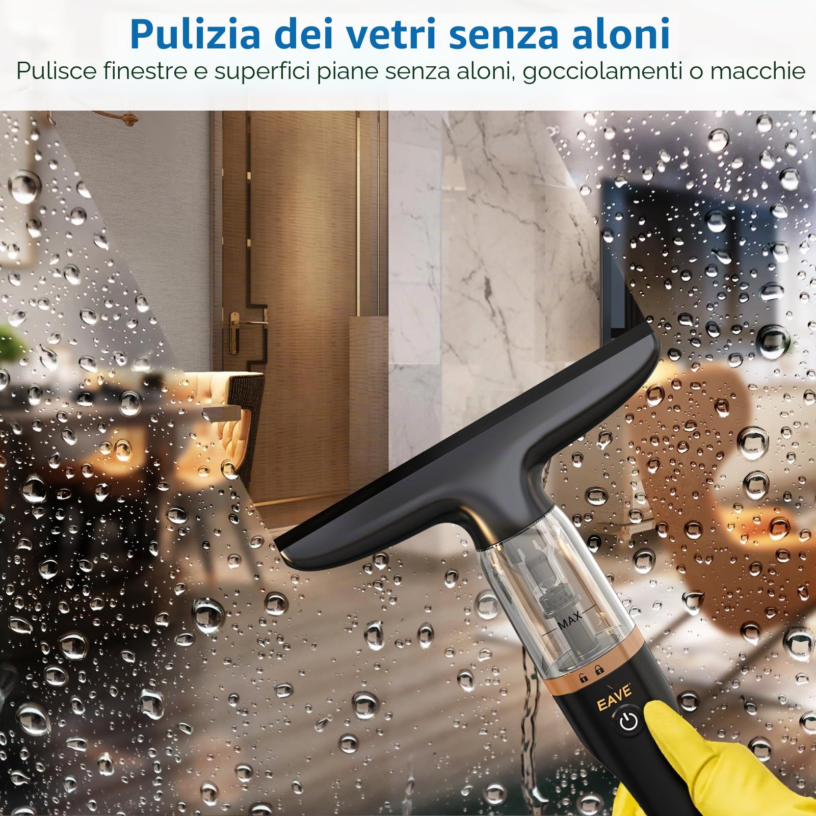 Aspiratore, Aspirapolvere per finestre, Lavavetri elettrico Aspiragocce a batteria ricaricabile, kit di pulizia elettrico per finestre con serbatoio d'acqua da 60 ml con flacone spray