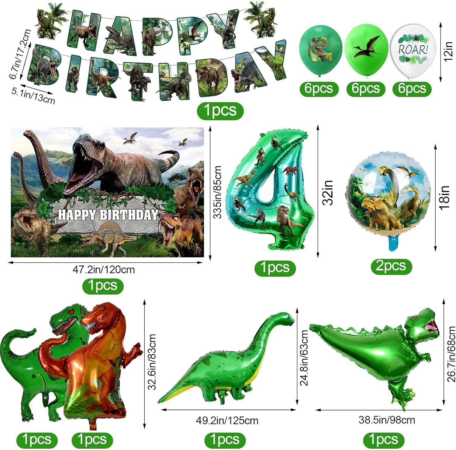 Dinosaur Birthday Decorations, Dino Birthday Party Supplies&Decorations 4 Year Old,Dinosaur Theme Party Decoration Set Include Banner Tablecloth Balloons Cake Toppers Plate Napkin for Kids Party