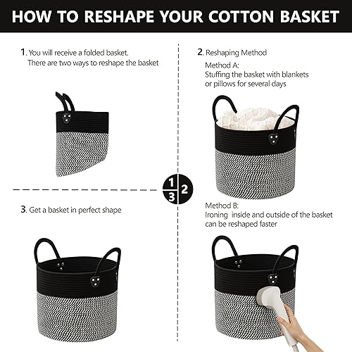 Miniatura 5 de joybest Cesta de almacenamiento tejida con asa, cesta de manta para organizar, cesta de cuerda de algodón, cesta decorativa bohemia para juguetes,