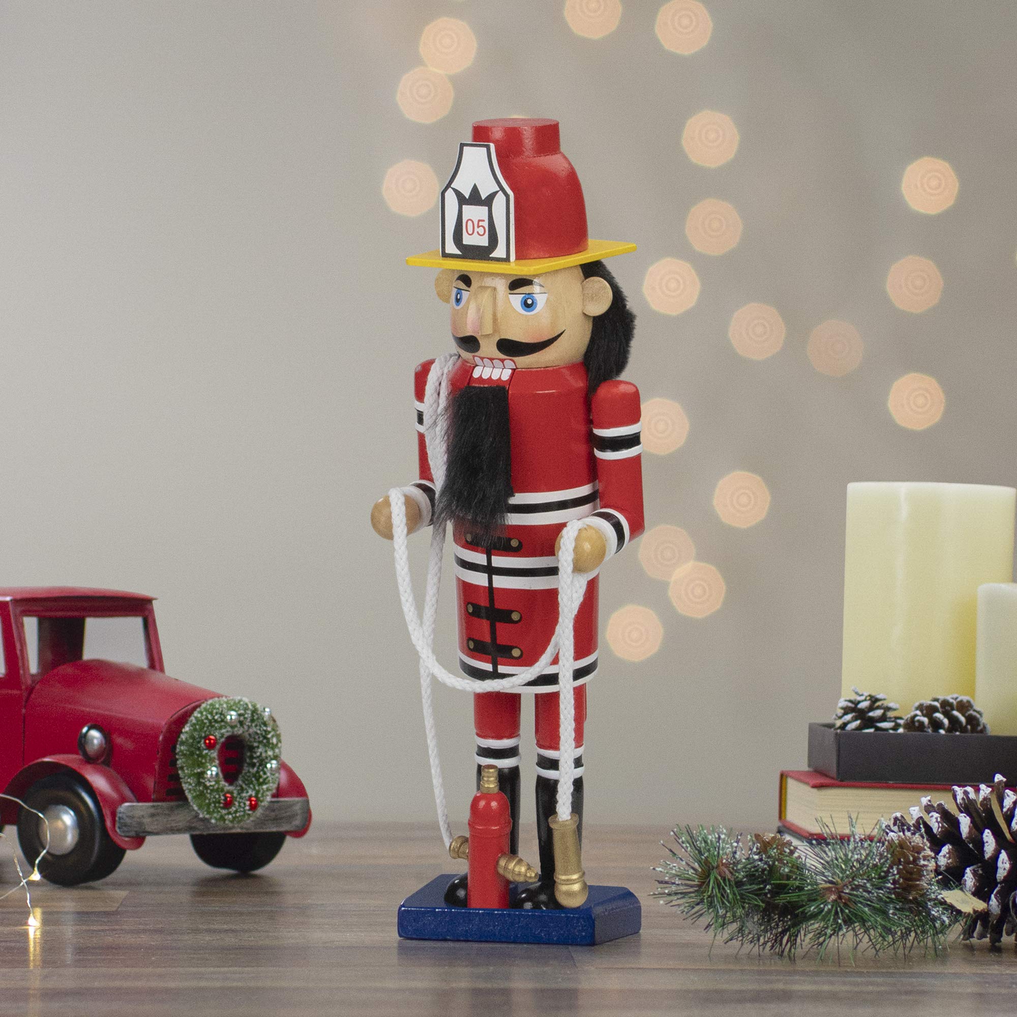 Northlight 14 Red Wooden Fireman with Hose Christmas Nutcracker