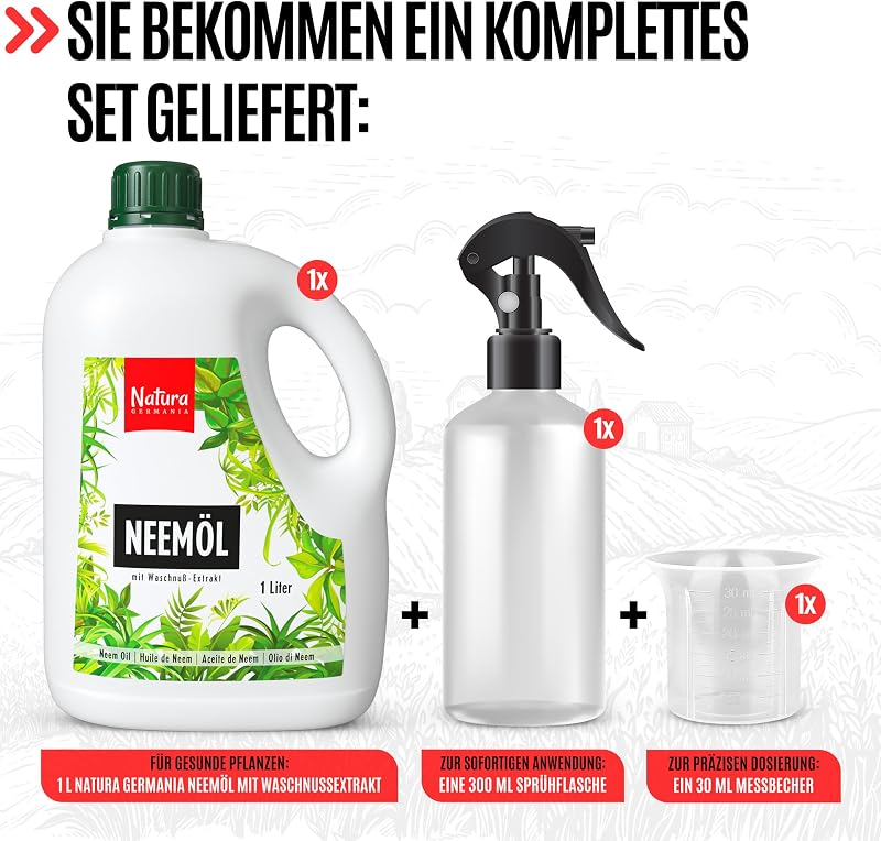 Natura Germania Neem Oil 1000ml Szappanmag Kivonattal - 100L Permetezőoldat + Spray Flakon