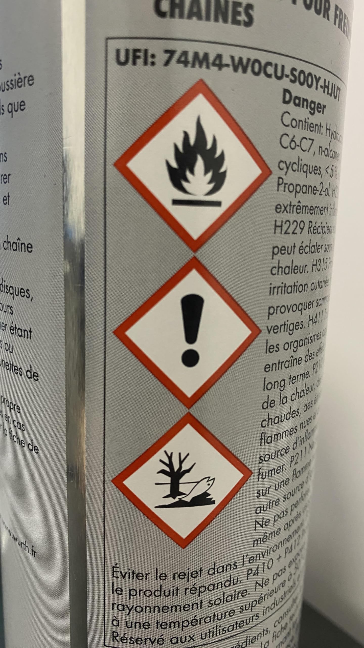 Wuerth Wurth Nettoyant Freins & Chaînes – Dégraissant Puissant sans Résidus – Disques, Tambours, Étriers & Transmission – Protège Contre la Corrosion – Moto, Vélo, Atelier - 500 ML
