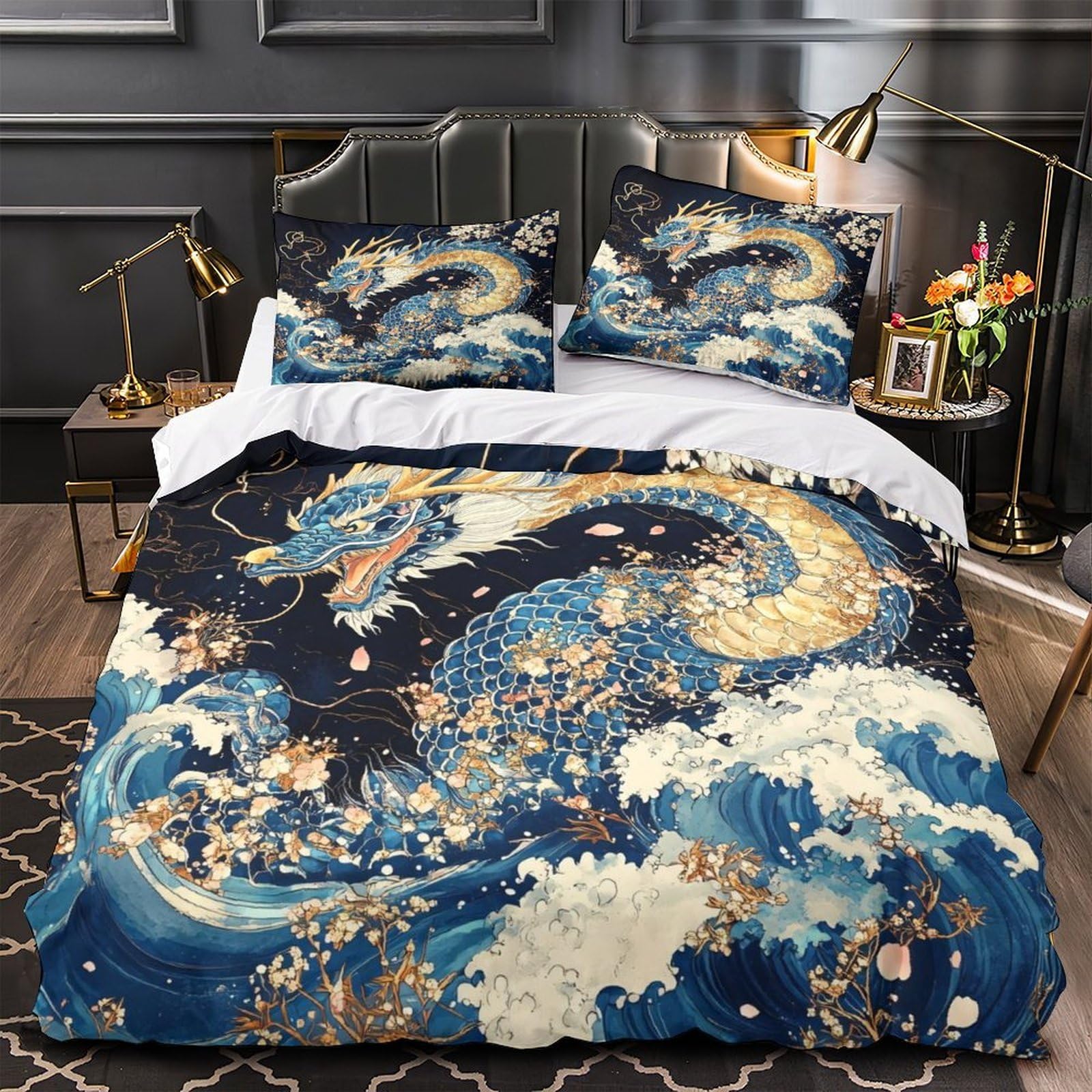 Housse de couette dragon 3D douce et légère fermeture éclair