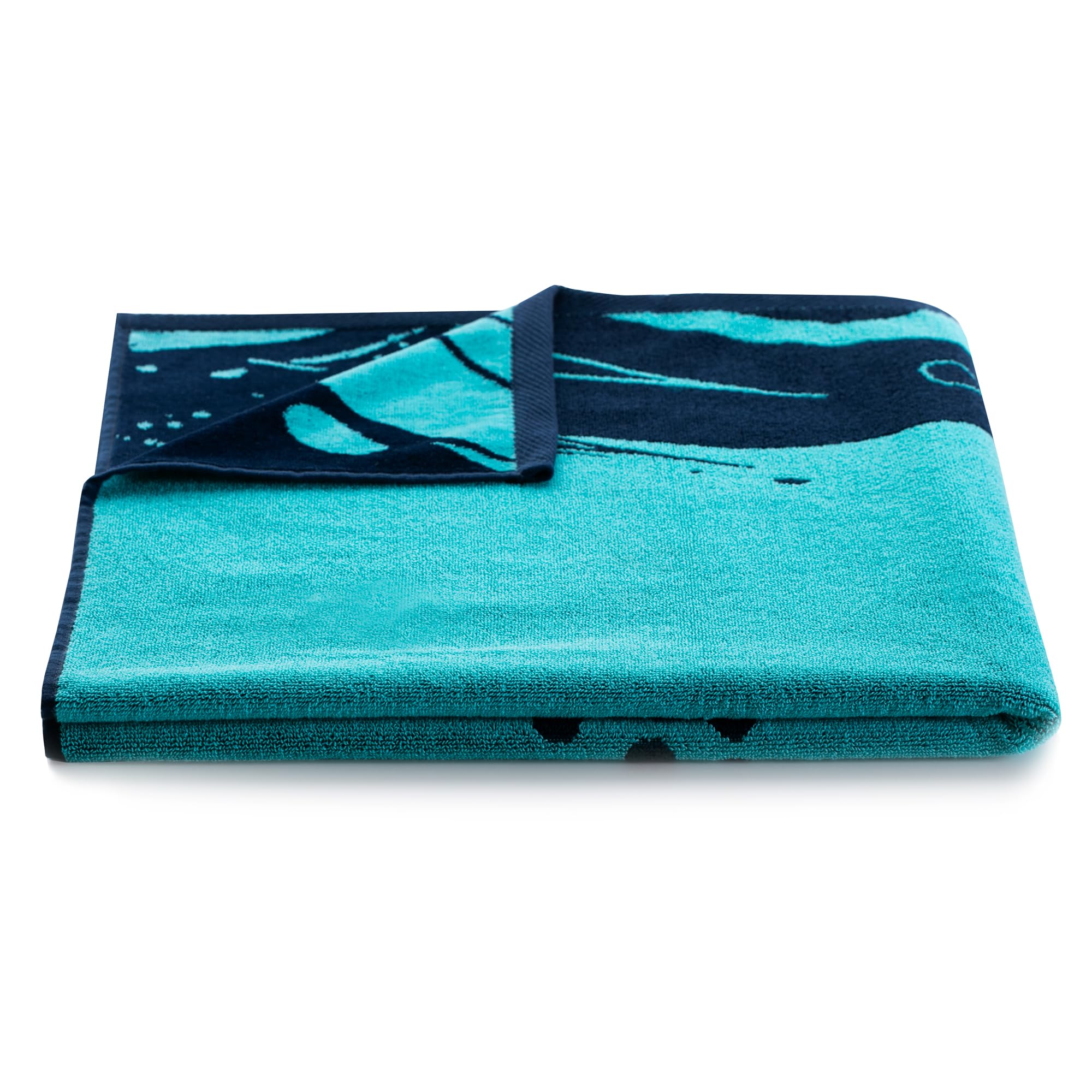 Grande Serviette de Plage 100% Coton Double Face 90 x 180 cm Absorbante Bleu Marine Blanc Turtle