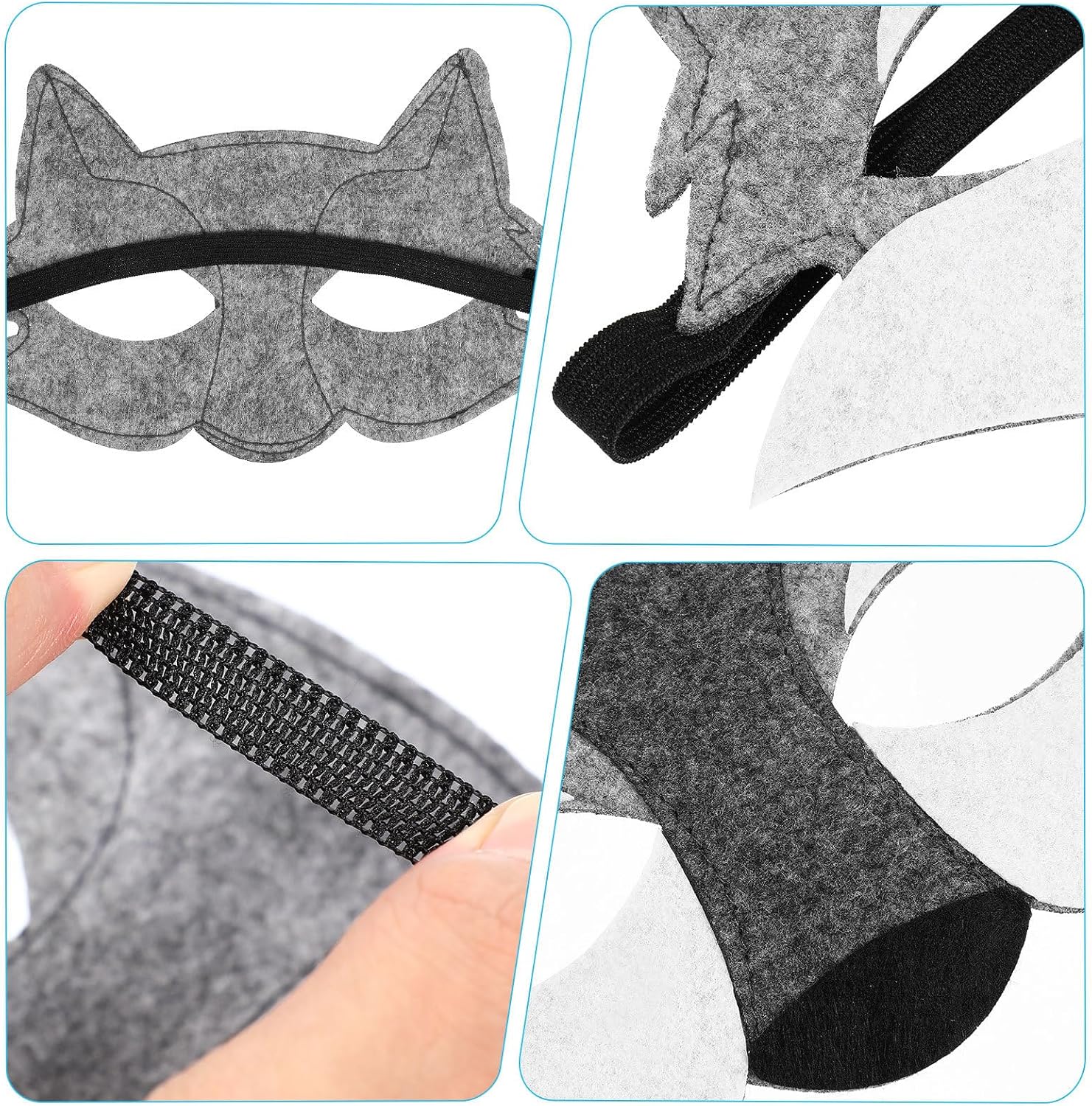 VOSAREA 3pcs Felt Wolf Half Mask Dress-up Set for Party Favors (grey)