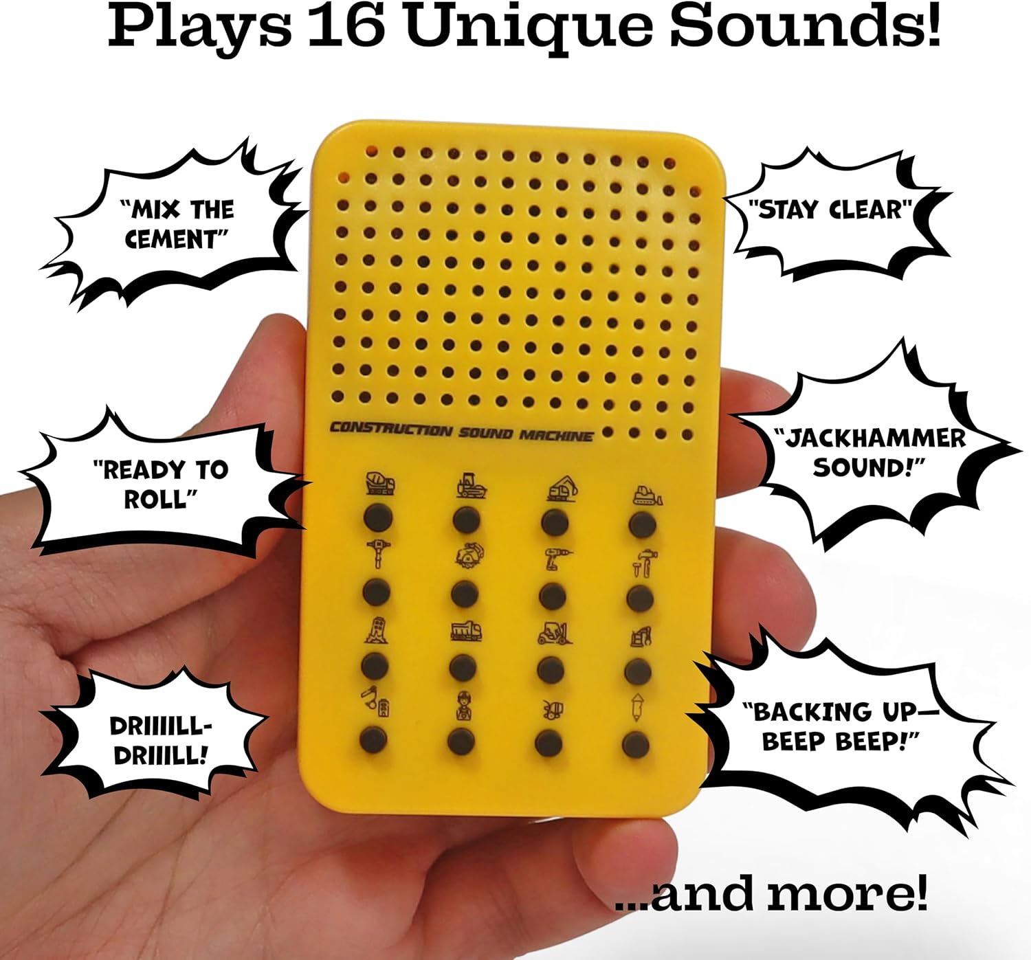 Construction Noisemaker with 16 Vehicle and Tool Sounds, Excavator, Tractor, Bulldozer, Portable Electronic Sound Maker Construction Themed Sound Board for Kids, Birthday Noise Maker Toy Effects Gift