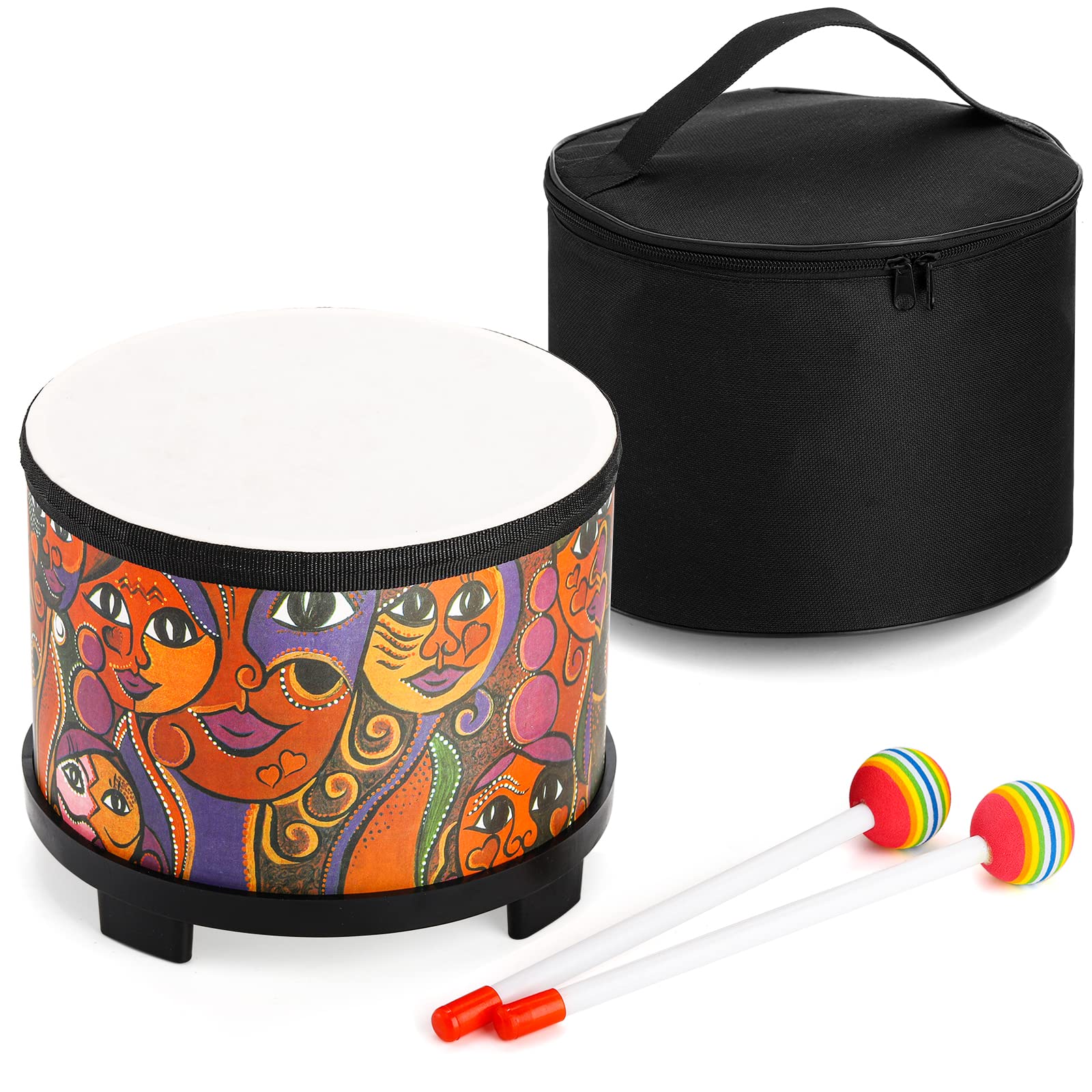 Tosnail 8 Inch Percussion Drum with Storage Bag and Mallets, Musical Instrument for Christmas Birthday Gift - Face Pattern