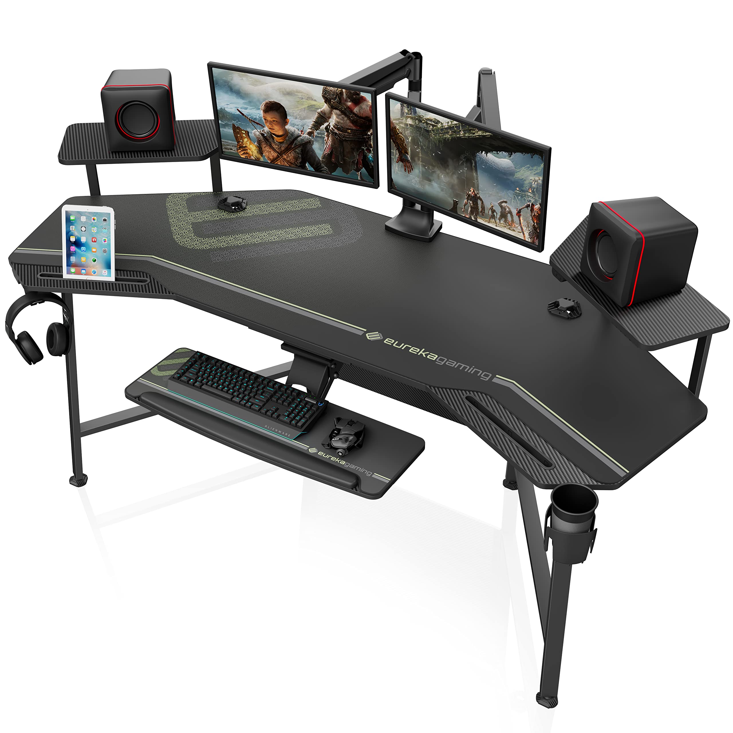 Buy EUREKA ERGONOMIC Gaming Desk with Led Lights, 72" Large WingShaped Studio Desk W Keyboard
