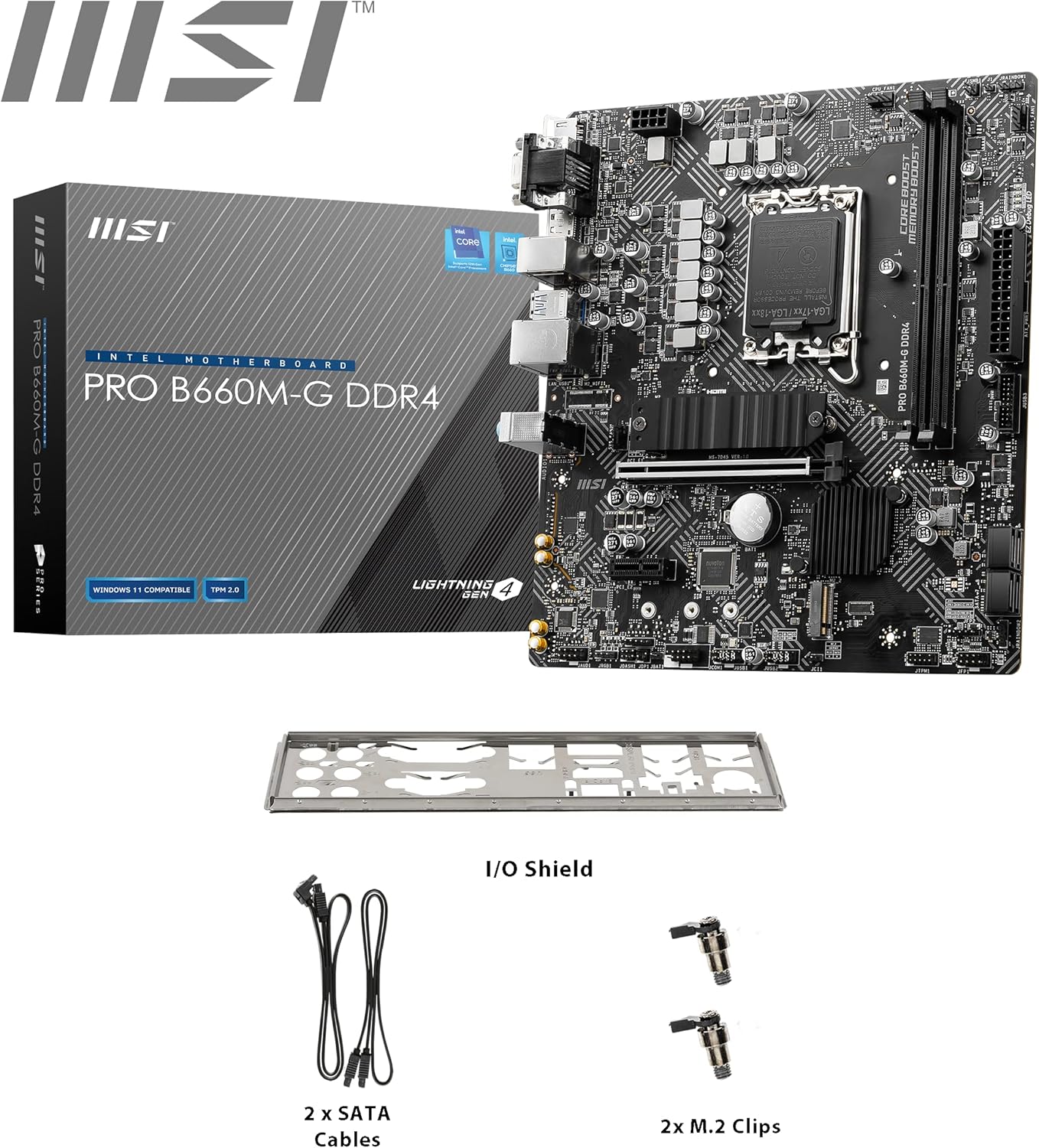 MSI PRO B660M-G DDR4 Motherboard with included accessories