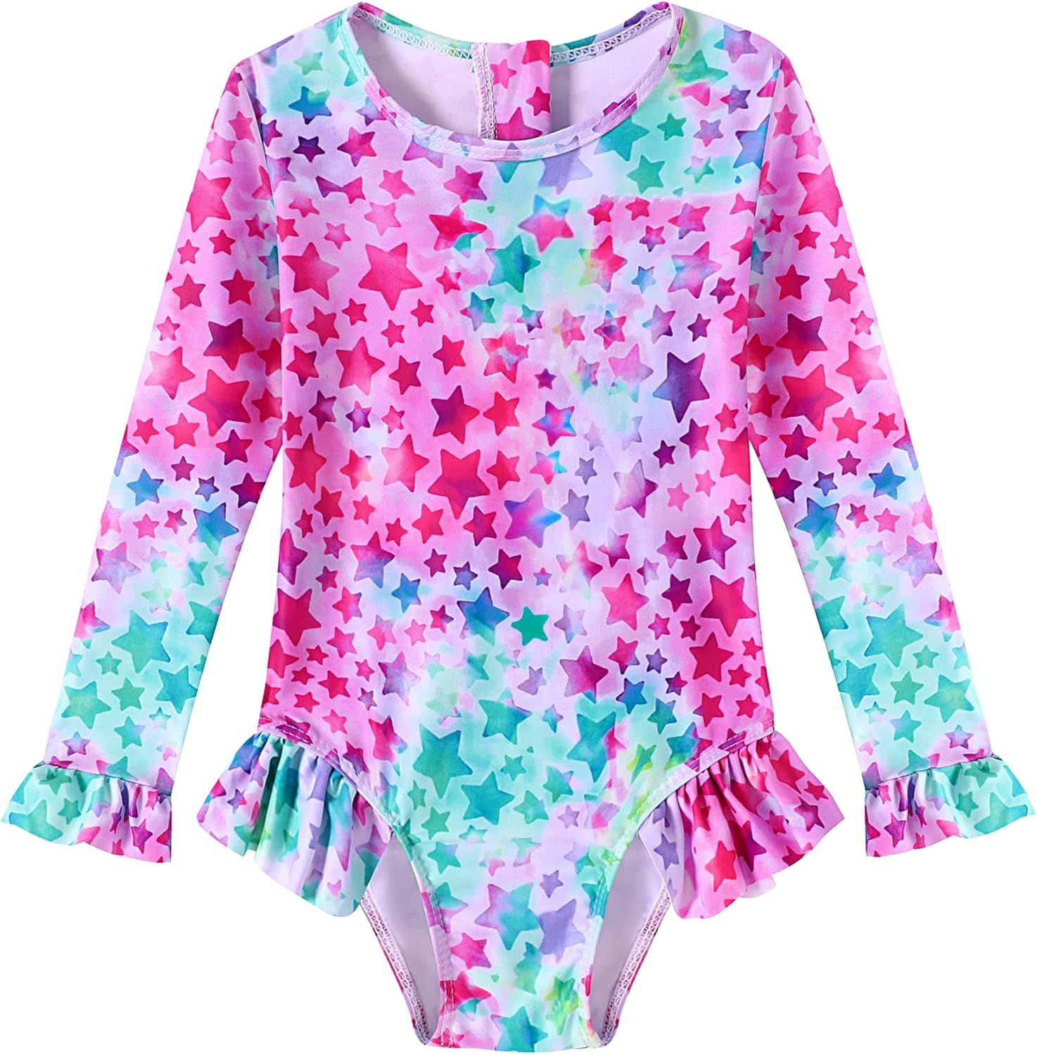 Toddler Girls Long Sleeve Swimsuit One Piece Ruffle Zipper Rash Guard Bathing Suit UPF 50+ Kid Swimwear 1-6 Years