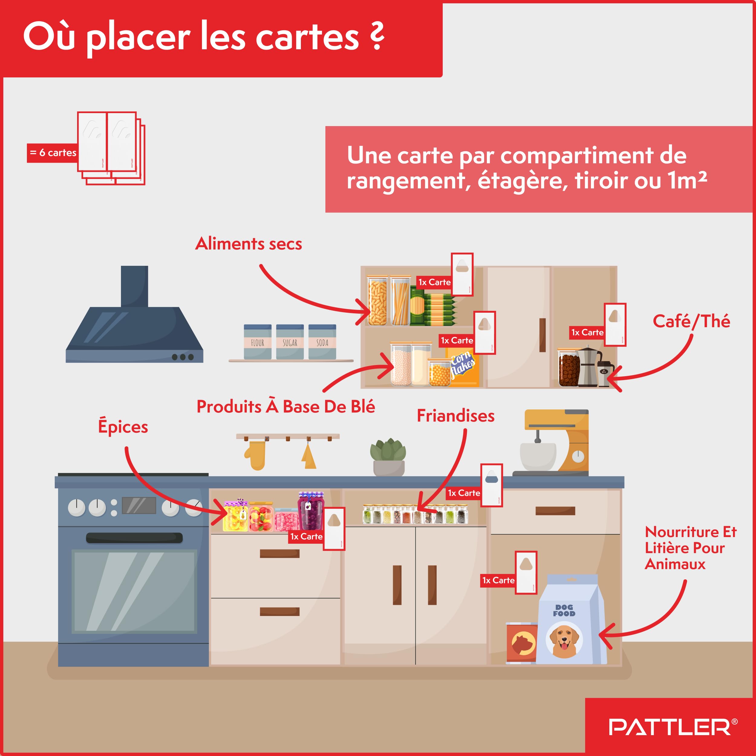 PATTLER® Guêpes Anti Mite Alimentaires - Lutte Efficace Contre Les Mites. Alternative Aux Pièges, Sprays et Pièges à Phéromones - 6 Carte à Deployer avec 1 Livraison