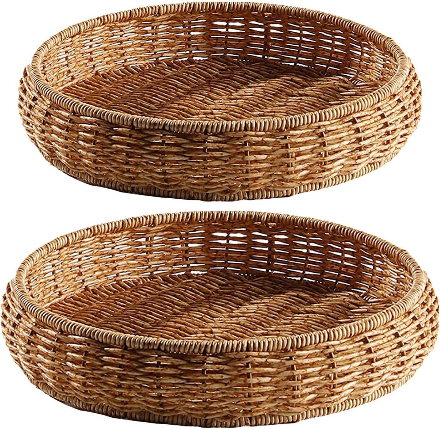 Egg Basket Round Rattan Tray Woven Serving Tray Serving Basket for Bread Fruit Vegetables Restaurant Serving Tabletop Display (Color : L 29x5cm) (S 24x5cm)