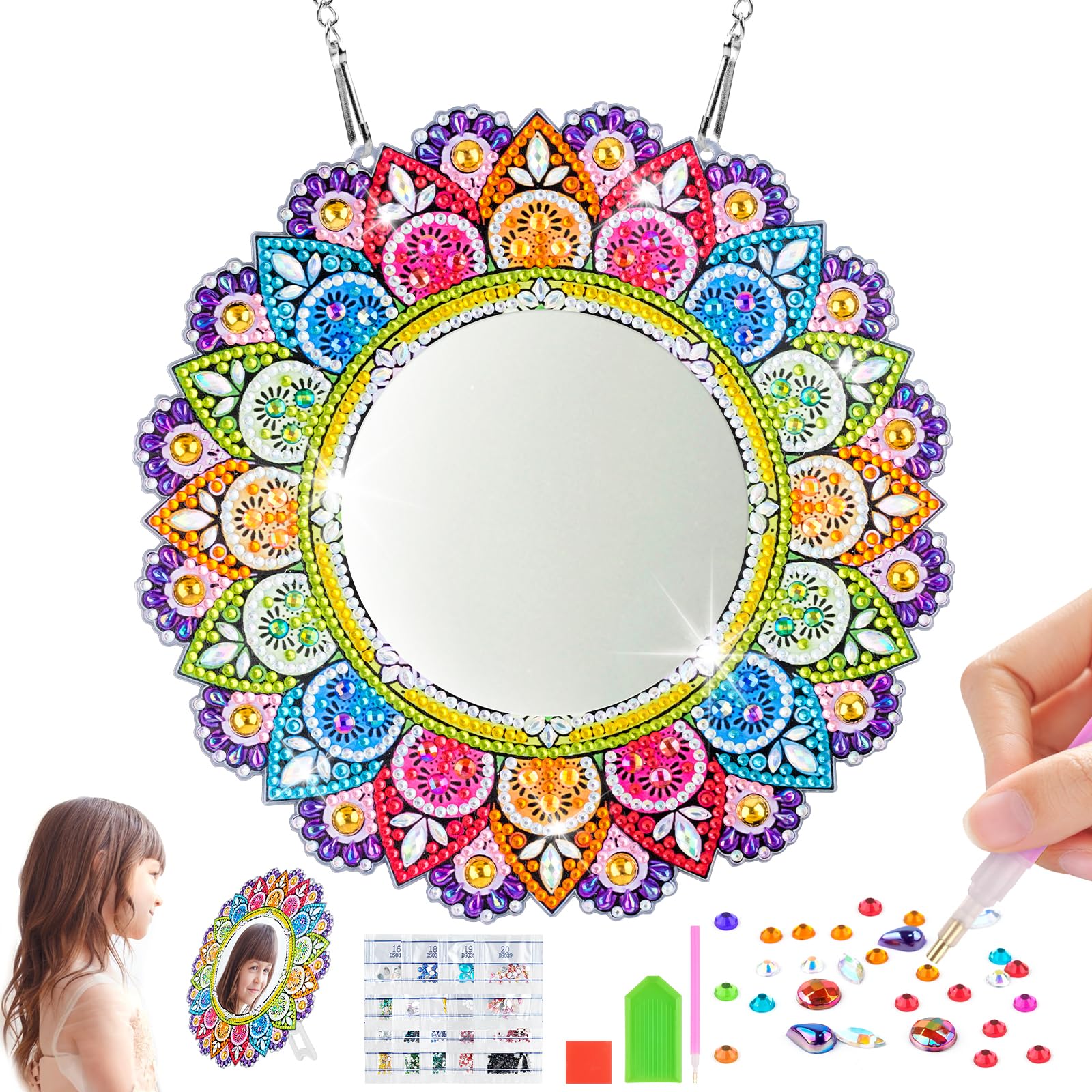 Specchio Pittura Diamante Fai Da Te | Kit Mandala Con Strass | Regalo Creativo Per Ragazze - Rosso - Foto 10